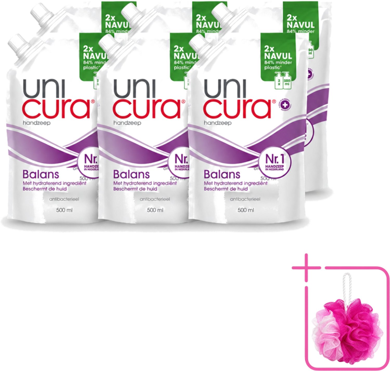 6 x Unicura – Vloeibare Handzeep Navulling – Balans – 500 ml - Bulkverpakking - Handzeep - Douchemop - Antibacterieel