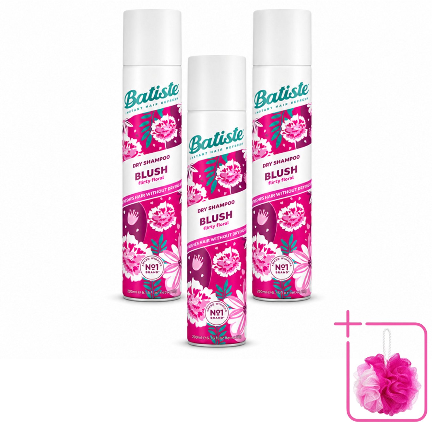 3 x Batiste - Blush - Droogshampoo - Bloemige Geur - Frist Op en Geeft Textuur - 200ml - Bulkverpakking - Droogshampoo - Douchemop - Haar opfrissen