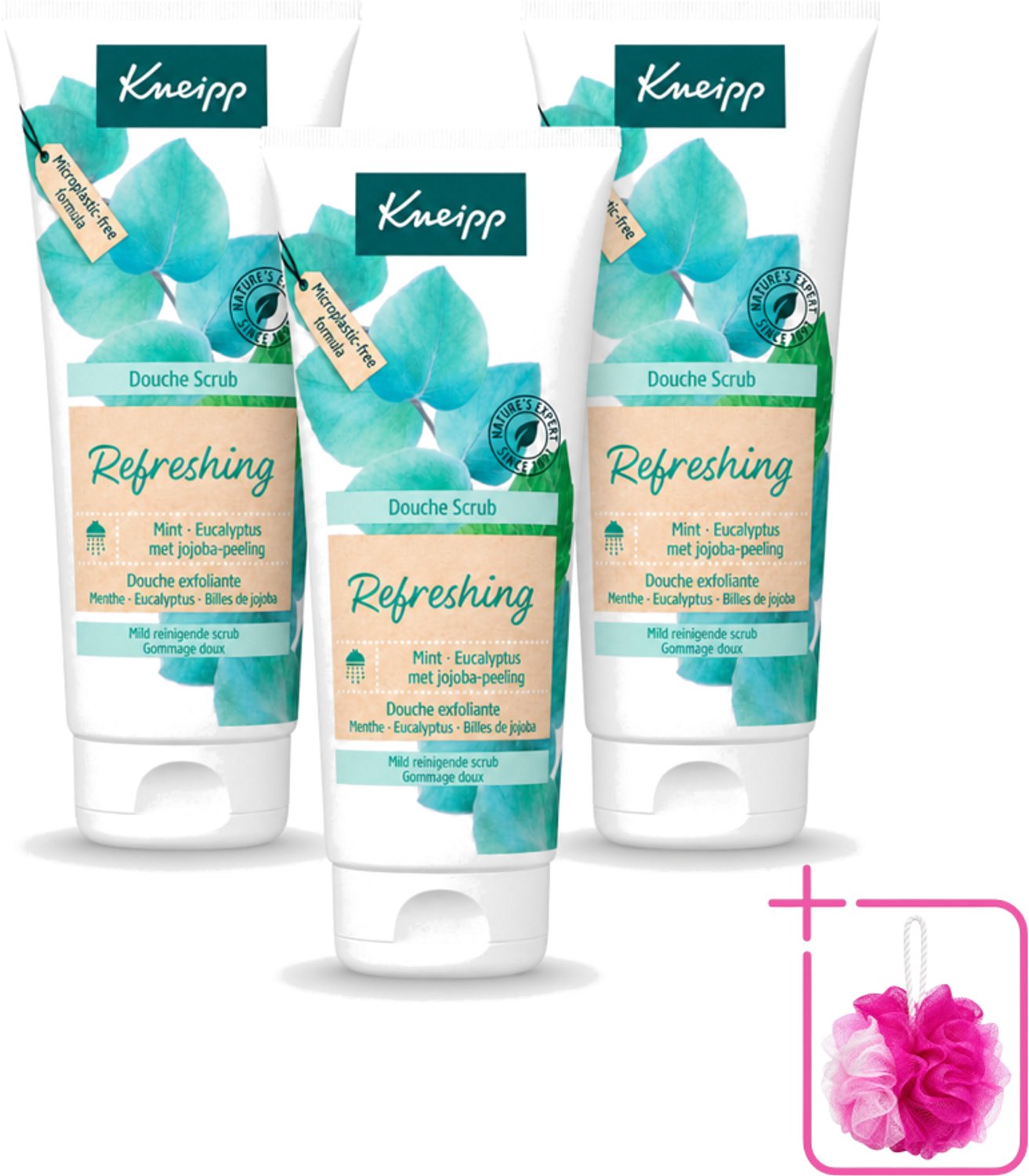 3 x Kneipp - Douche scrub - Refreshing - Mint & Eucalyptus - 200 ml - Bulkverpakking - Douche scrub - Douchemop - Verfrissende douche
