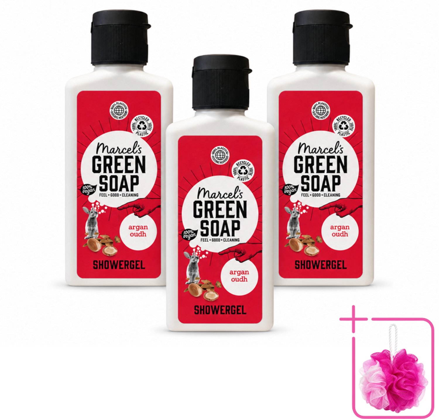 3 x Marcel's Green Soap - Douchegel - Argan & Oudh Mini - Krachtige werking - 100 ml - Bulkverpakking - Douchegel - Douchemop - Argan en oudh