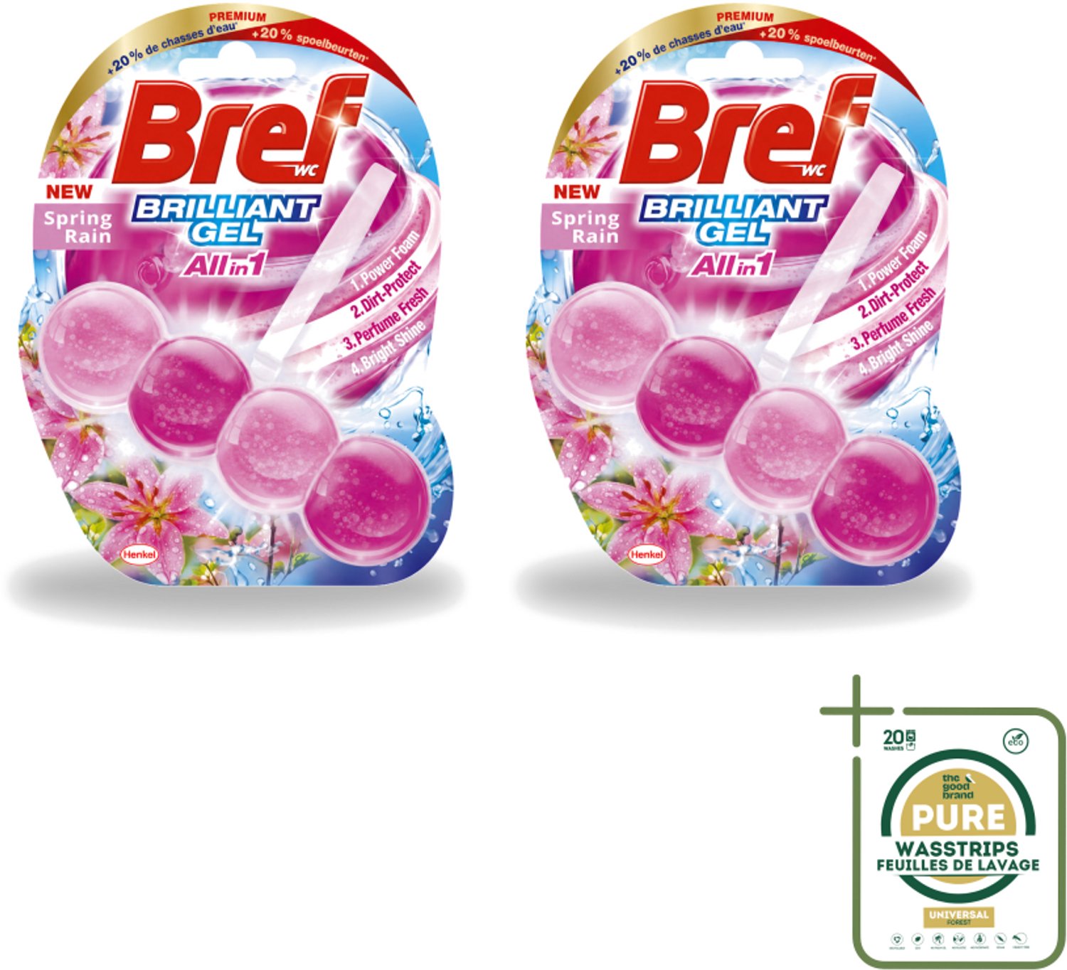 2 x Bref - Toiletblok - Brilliant Gel - Spring Rain - 42g - Wasstrips - Toiletblok - Toilet Reinigen - Toilet Fris - Toilet Glans - Toilet Hygiëne