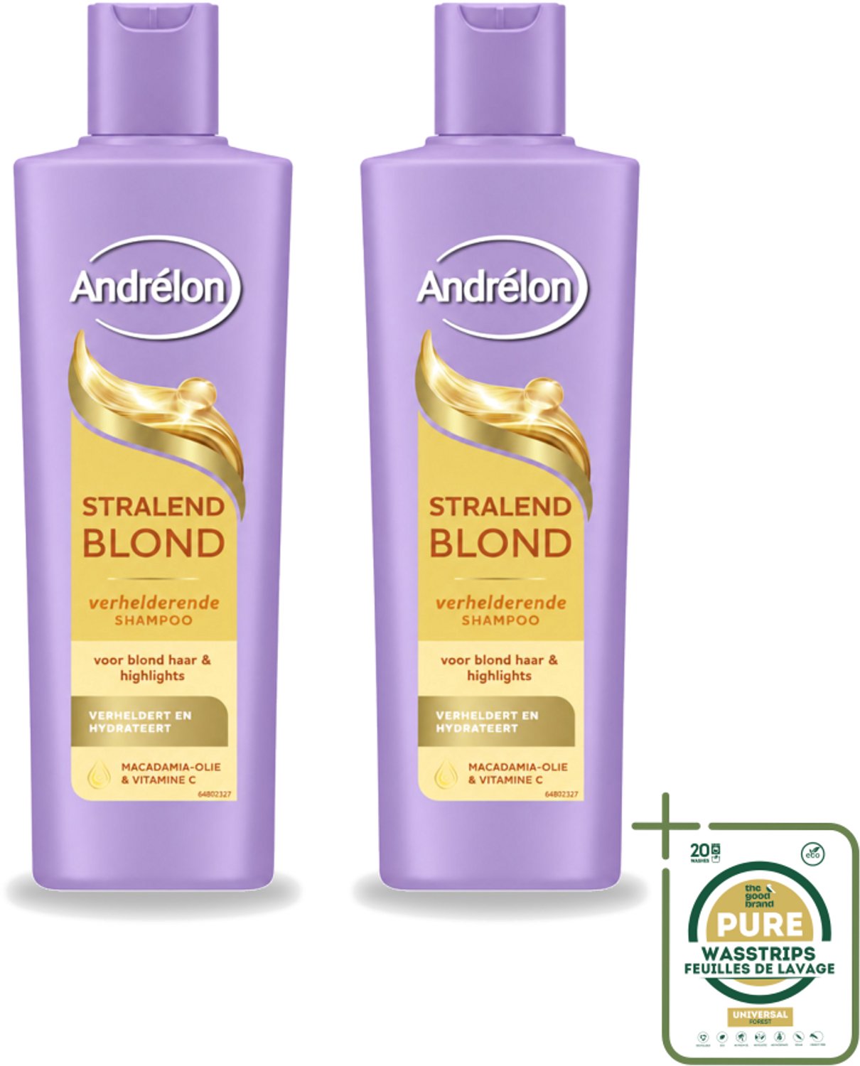 2 x Andrélon – Shampoo – Stralend Blond – 250 ml - Wasstrips - Blond Haar Verzorgen - Glanzend Blond Haar - Blond Haar Verlichten - Blond Haar Hydrateren - Vitamine C Voor Haar