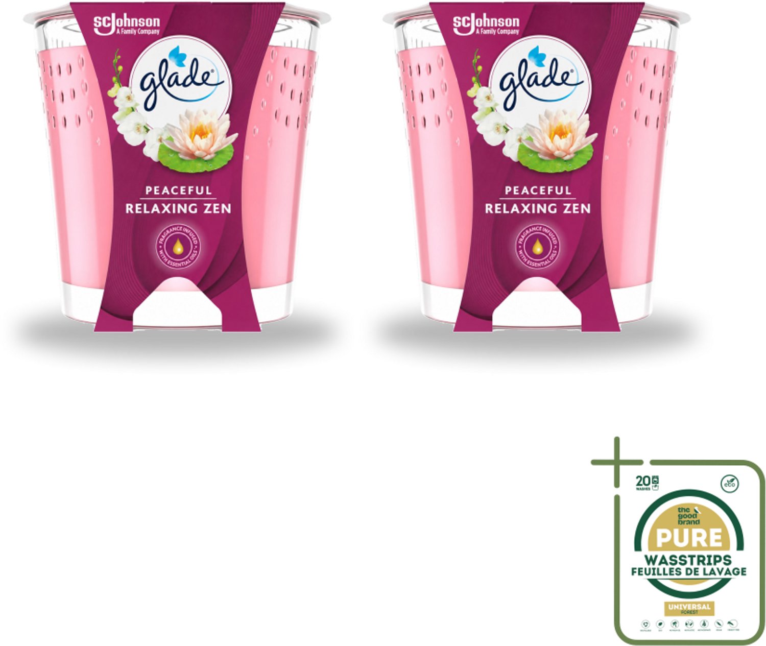 2 x Glade - Geurkaars Relaxing Zen - 100% Raapzaadwas - 112 g - Wasstrips - Geurkaars - Kaars - Geur - Rust - Calme