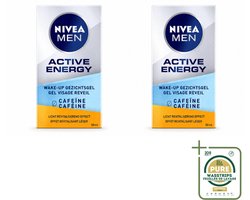 2 x NIVEA MEN - Active Energy - Wake-up Gezichtsgel met Cafeïne - 50 ml - Wasstrips - Nivea Mannen Gezichtsgel - Cafeïne Gezichtsgel - Energie Voor Huid - Wakker Worden Huid - Droge Huid Verzorging