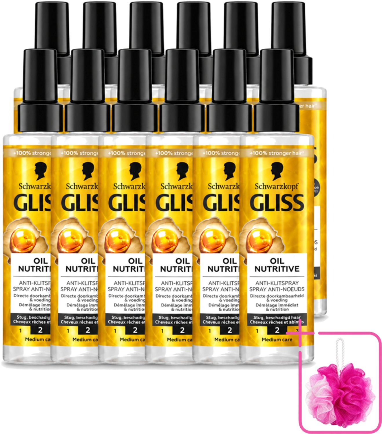 12 x Gliss - Hair Repair - Anti-Klitspray - Oil Nutritive - Makkelijk Doorkambaar Haar - 200 ml - Bulkverpakking - Anti-klit - Douchemop - Klitspray