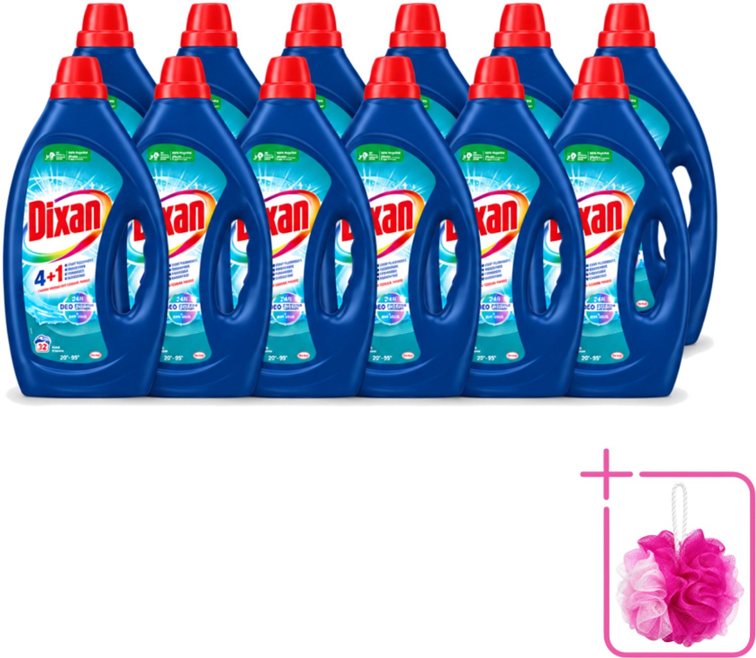 12 x Dixan - Vloeibaar wasmiddel - Fresh Blue - 32 wasbeurten - Bulkverpakking - Vloeibaar wasmiddel - Douchemop - Frisse geur