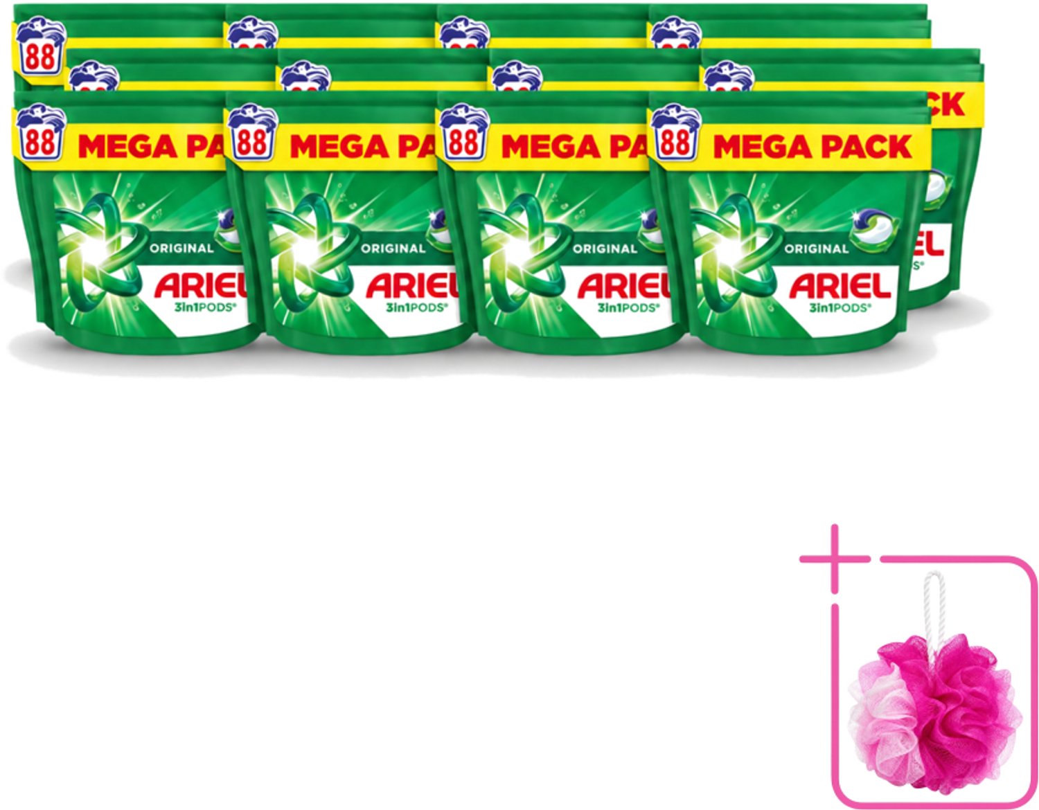 12 x Ariel - 3in1 Wasmiddel Pods - Original - 88 Pods - Bulkverpakking - Wasmiddel pod - Douchemop - 3 in 1 wasmiddel