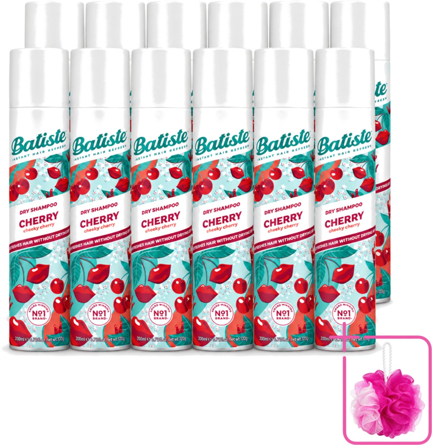 12 x Batiste - Cherry - Droogshampoo - Kersenbloesem Geur - Verfrist en Geeft Volume - 200ml - Bulkverpakking - Droogshampoo - Douchemop - Kersengeur