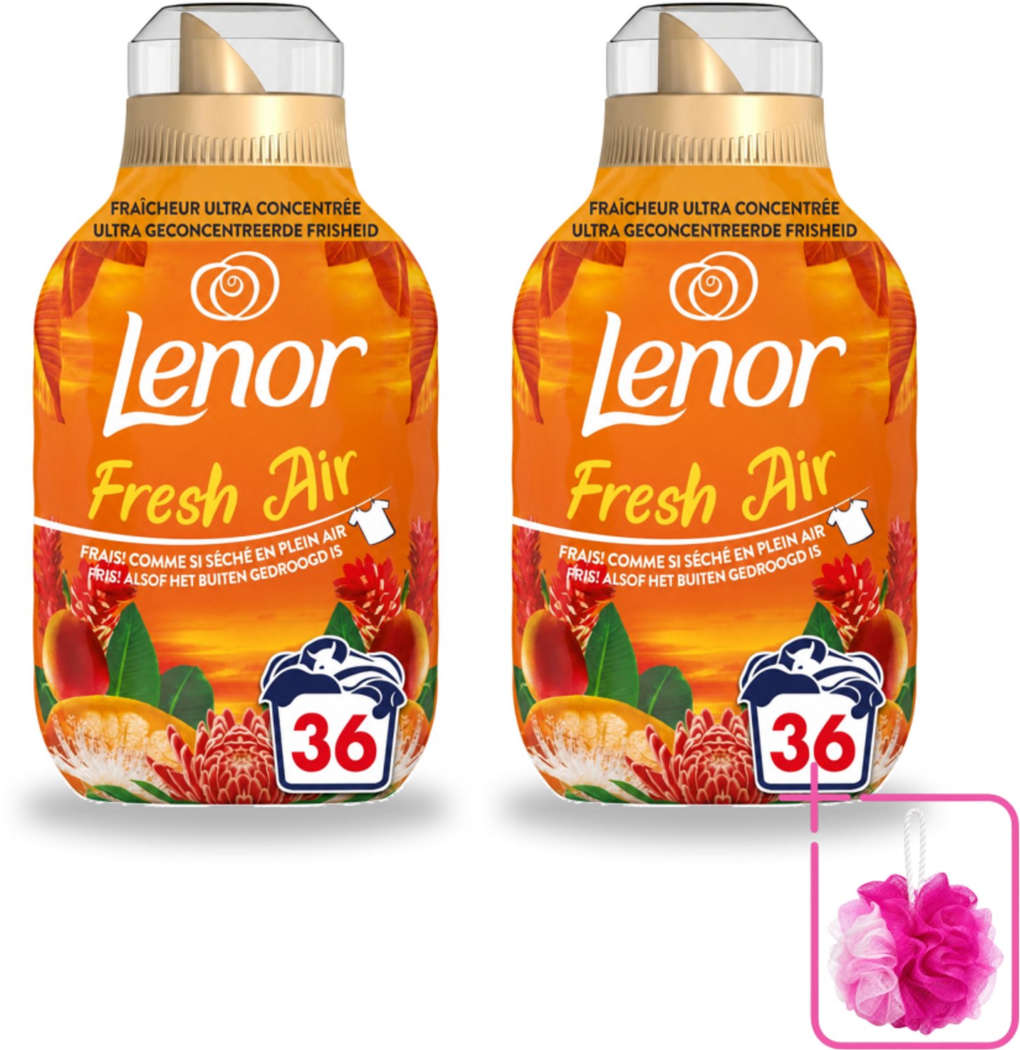 2 x Lenor - Wasverzachter - Fresh Air Tropenzon - Ultra Geconcentreerd - 36 Wasbeurten - Bulkverpakking - Wasverzachter - Douchemop - Frisheid