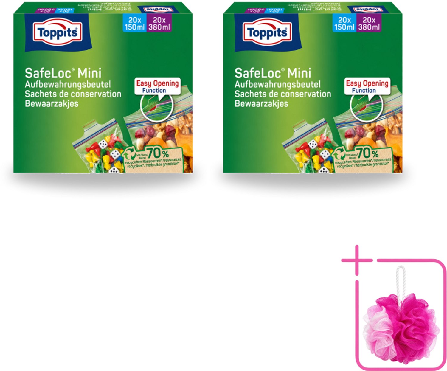 2 x Toppits – Safeloc Mini Zip-Zakjes – 40 Zakjes - Bulkverpakking - Mini zakjes - Douchemop - Lekvrij
