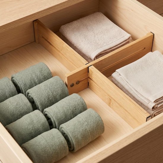 2 Stuks Verstelbare Bamboe Ladeverdelers Uitrekbaar Magnetische Scheidingsplaten voor Keuken Babykleding Kantoorbenodigdheden Eenvoudig Te Installeren — afbeelding 4
