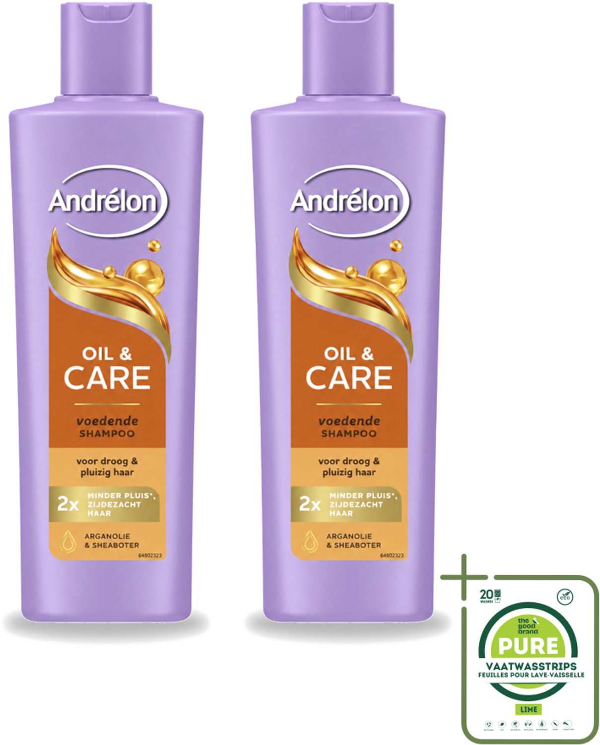 2 x Andrélon – Shampoo – Oil & Care – 250 ml - Grootverpakking - Vaatwasstrips - Droog Haar - Pluis - Haar Verzorging - Haar Voeding - Arganolie