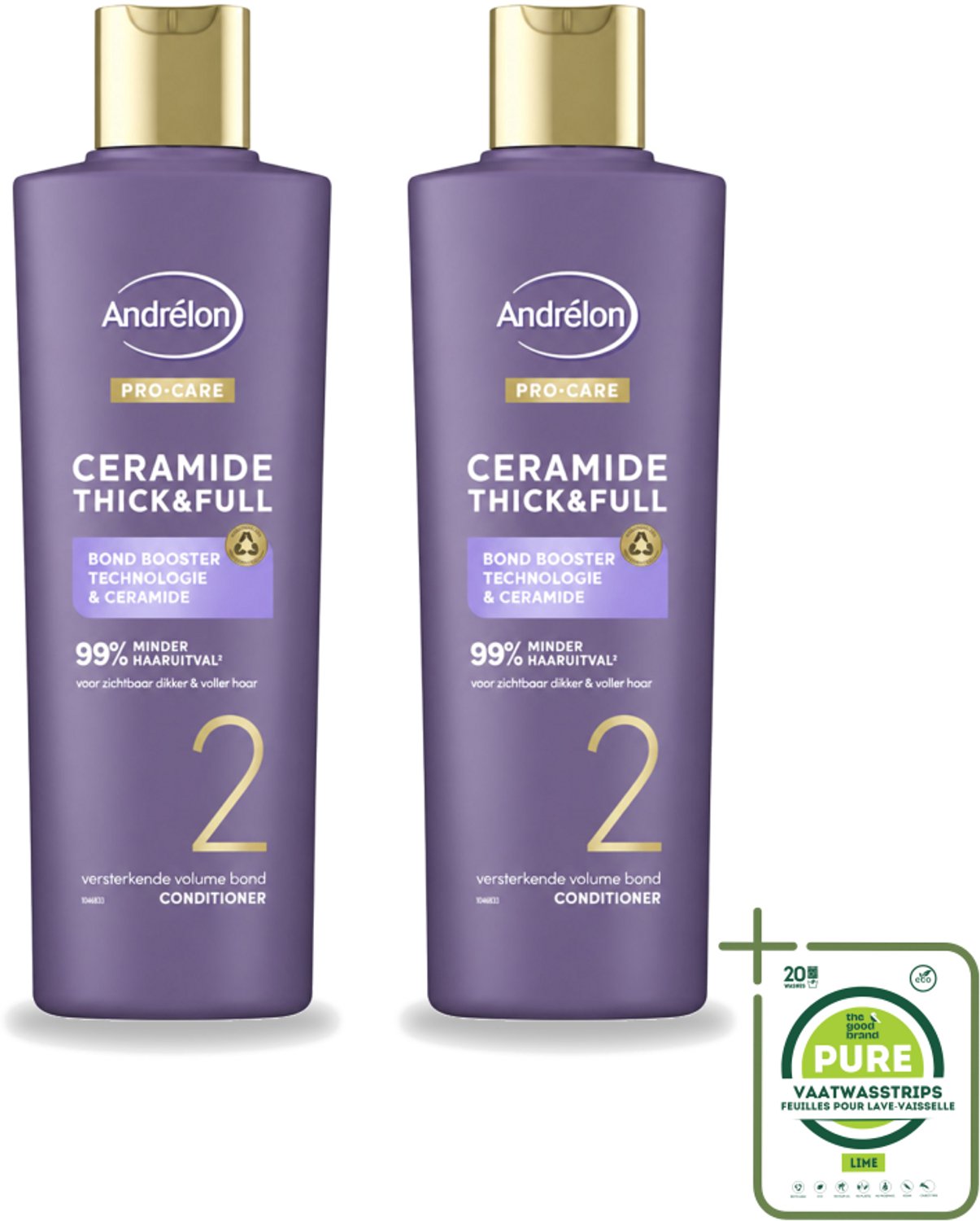 2 x Andrélon – Conditioner – Pro Care Ceramide Thick & Full – 250 ml - Grootverpakking - Vaatwasstrips - Dikker Haar - Voller Haar - Haarversterken - Haaruitval Verminderen - Ceramide