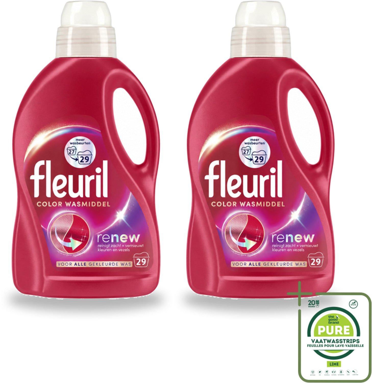 2 x Fleuril – Wasmiddel - Color – 29 wasbeurten – 1,305 L - Grootverpakking - Vaatwasstrips - Kleurbehoud - Wasmiddel Voor Gekleurde Kleding - Vlekverwijdering - Wasmiddel Voor Textiel - Wasmiddel Voor Delicate Stoffen