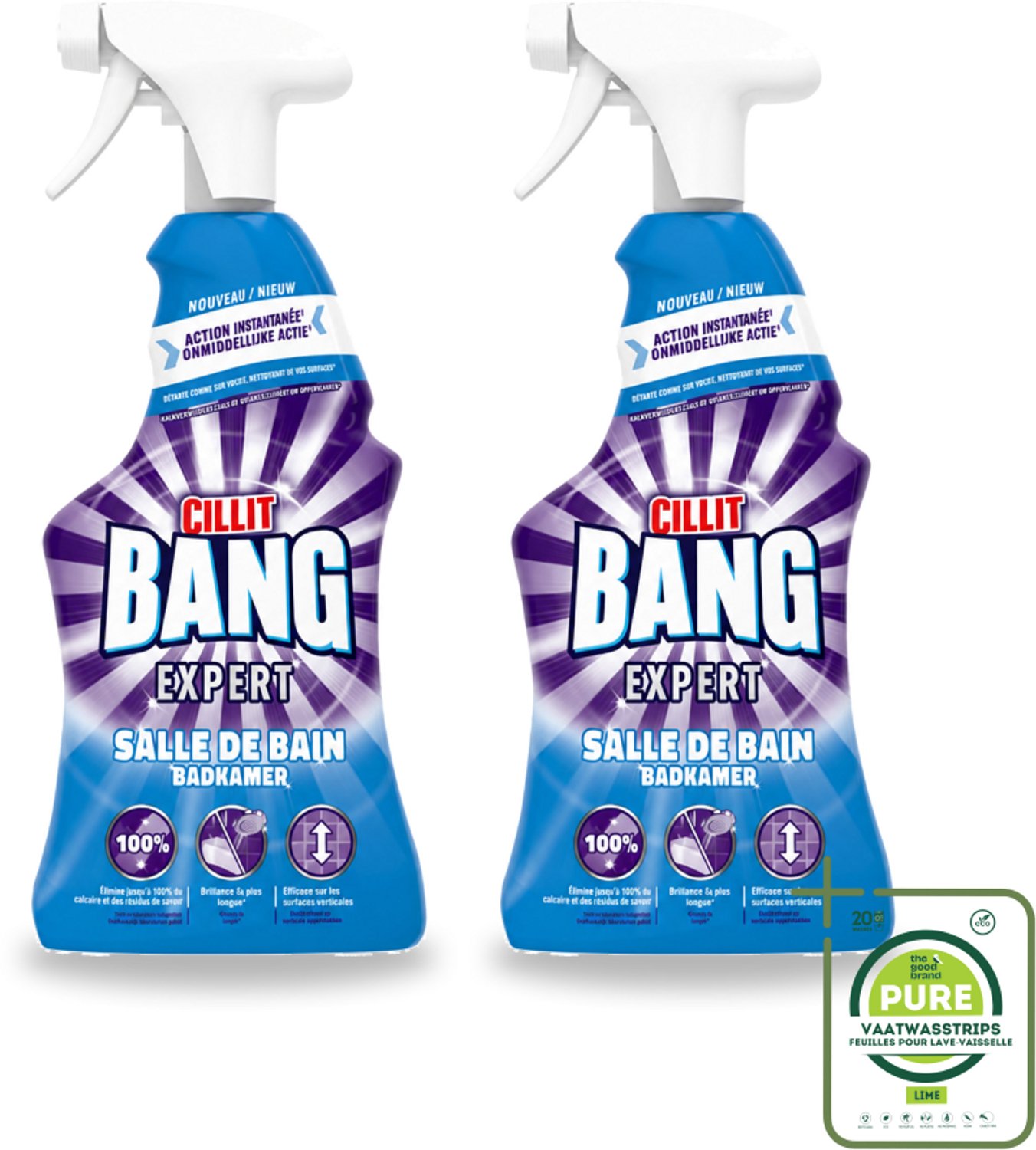 2 x Cillit Bang – Schoonmaakspray – Badkamerreiniger – 750 ml - Grootverpakking - Vaatwasstrips - Badkamerreiniger Spray - Anti-kalk Badkamerspray - Badkamer Reinigen - Kalk Verwijderen - Zeepresten Verwijderen