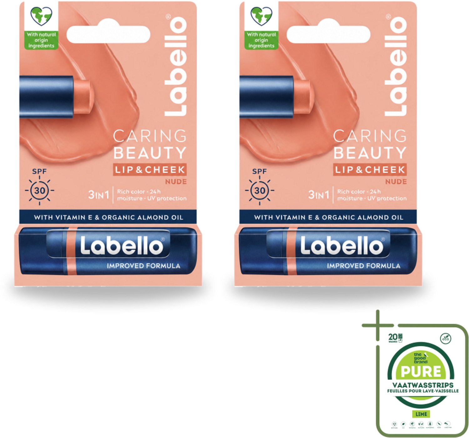 2 x Labello – CLippenbalsem – aring Beauty Nude – 6 ml - Grootverpakking - Vaatwasstrips - Lippenbalsem - Rode Lippenbalsem - Verzorgende Lippenbalsem - Hydraatende Lippenbalsem - Natuurlijke Lippenbalsem