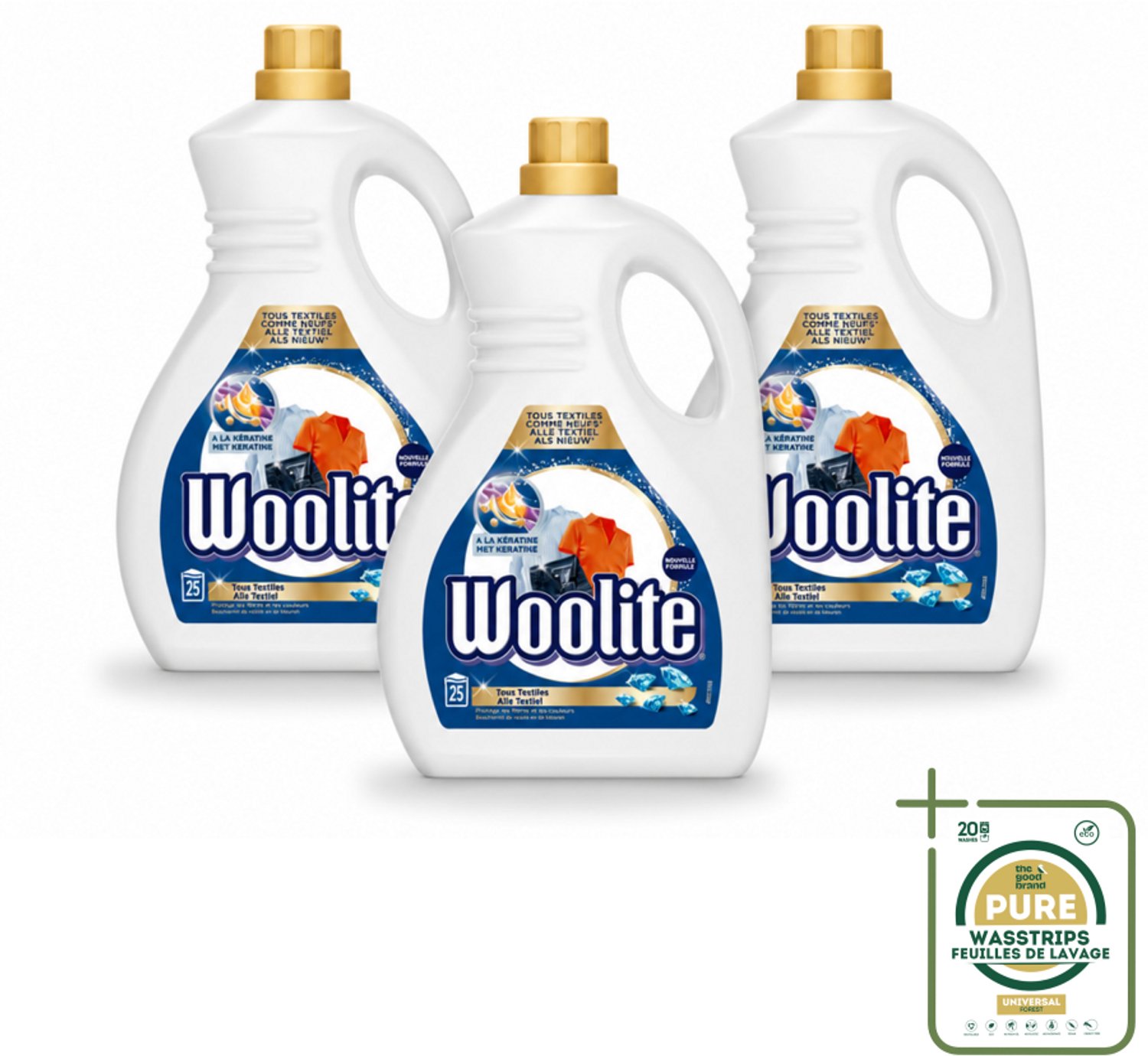 3 x Woolite - Wasmiddel - Vloeibaar Wasmiddel - Alle textiel - 25wb/1,5L - Wasstrips - Wasmiddel Voor Textiel - Keratine Wasmiddel - Textiel Verzorging - Pluisvorming Voorkomen - Vezelbescherming