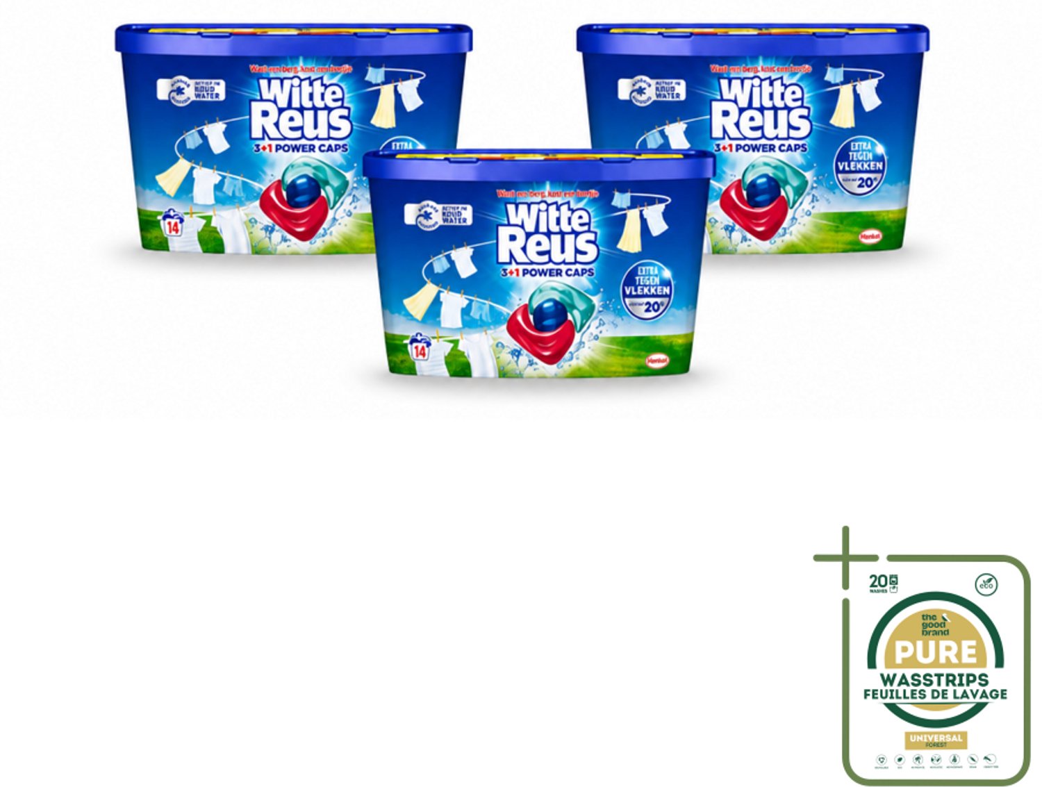 3 x Witte Reus - Wasmiddel - Power Caps 3+1 - 14 Capsules - Wasstrips - Wasmiddel - Power Caps - Witmaken - Wasresultaat - Wasgoed