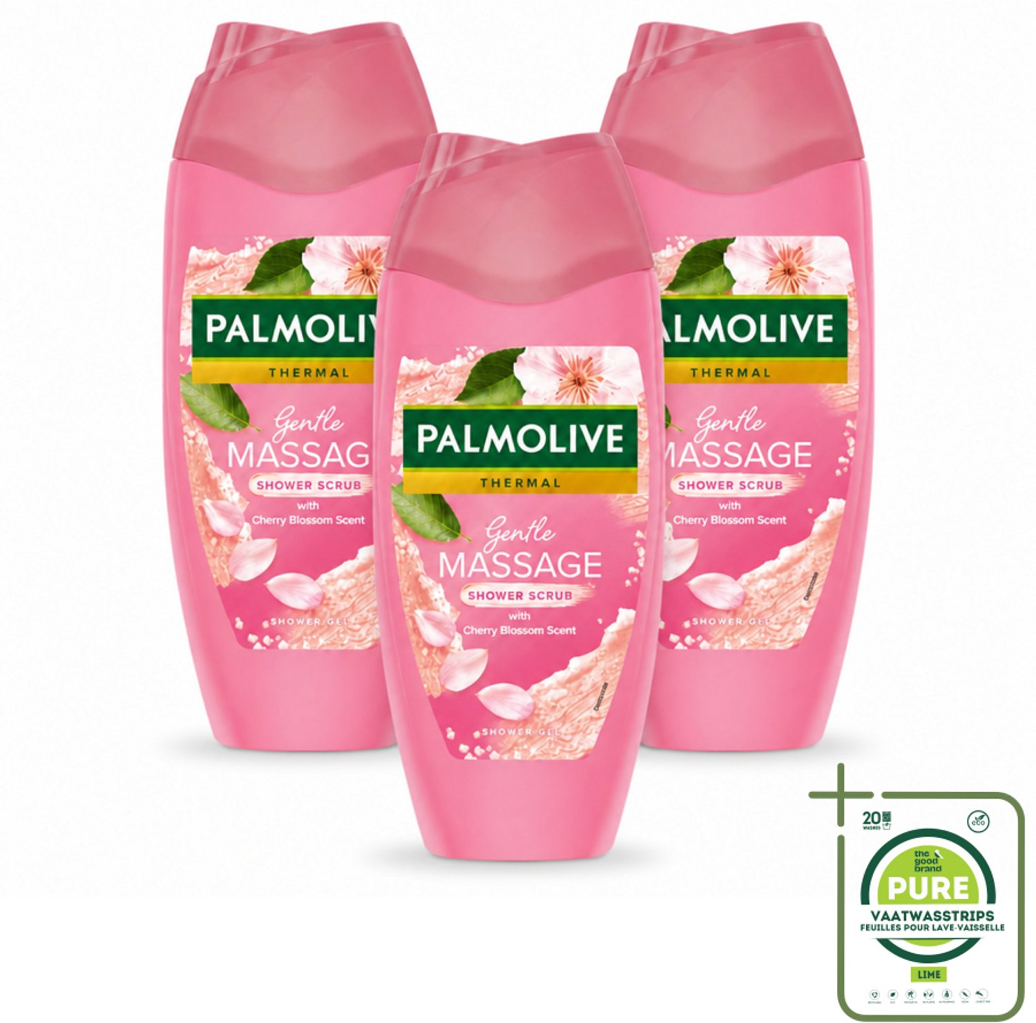 3 x Palmolive – Douchescrub – Thermal Cherry Blossom – 250 ml - Grootverpakking - Vaatwasstrips - Douchegel - Body Scrub - Exfoliatie - Huid Verzorging - Kersenbloesem