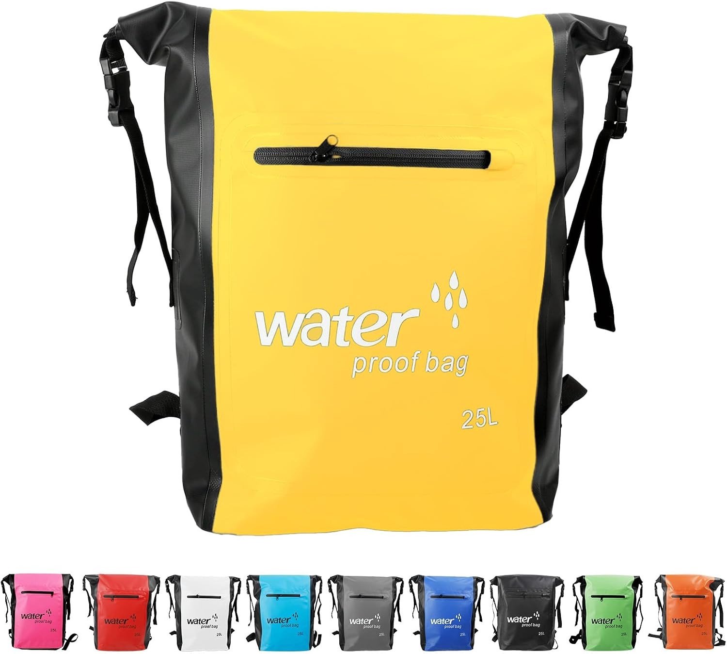 Waterdichte tas in geel, 25 liter, ideaal voor outdoor, reizen en watersportactiviteiten