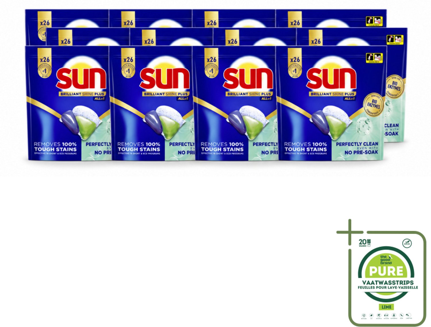 12 x Sun – Vaatwascapsules – Brilliant Shine+ All-in-1 - 26 capsules - Grootverpakking - Vaatwasstrips - Vaatwasmiddel - Vaatwascapsules - Schone Vaat - Vlekken Verwijderen - Vaat Reinigen