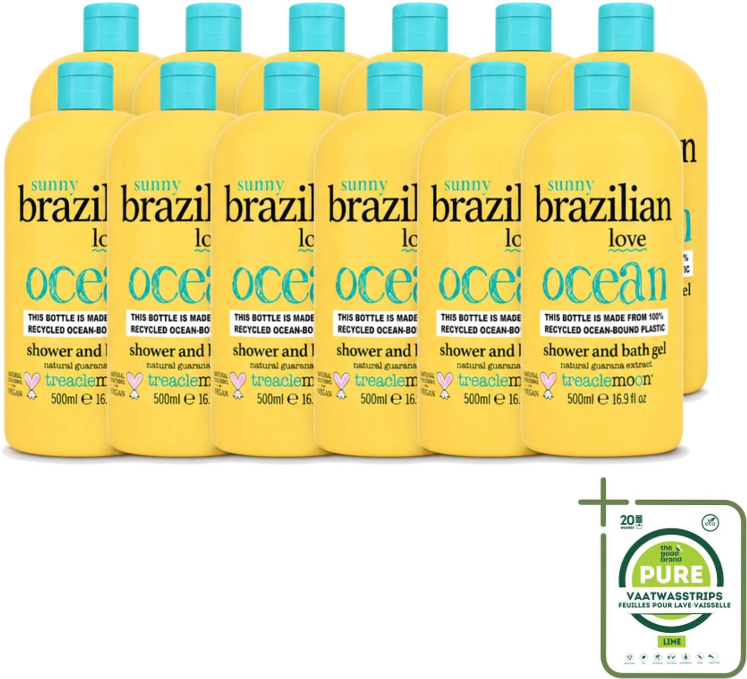 12 x Treaclemoon – Bad- & Douchegel – Brazilian Love – 500 ml - Grootverpakking - Vaatwasstrips - Bad En Douchegel - Exotische Geur - Passievrucht - Mango - Vanille
