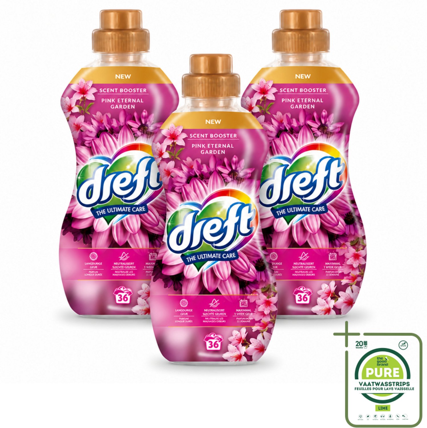3 x Dreft – Pink Eternal Garden – Vloeibare Geurbooster – 720 ml – 36 wasbeurten - Grootverpakking - Vaatwasstrips - Wasmiddel Poeder - Frisheid Was - Kleurbescherming - Vezelbescherming - Anti-kreukwerking