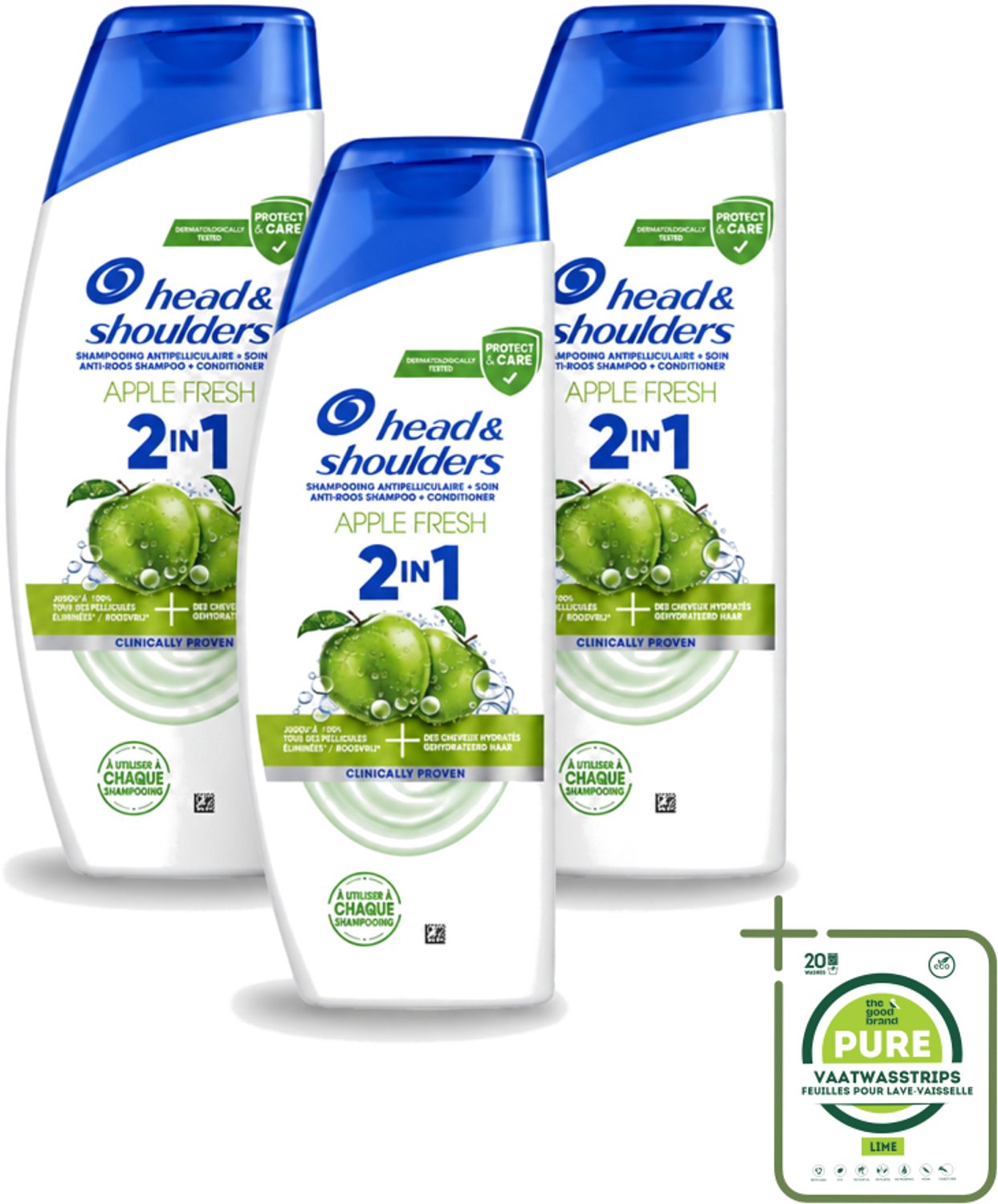 3 x Head & Shoulders – 2-in-1 – Apple Fresh – 300 ml - Grootverpakking - Vaatwasstrips - Anti-roos Shampoo - 2-in-1 Shampoo - Apple Fresh Shampoo - Shampoo Tegen Roos - Verfrissende Shampoo