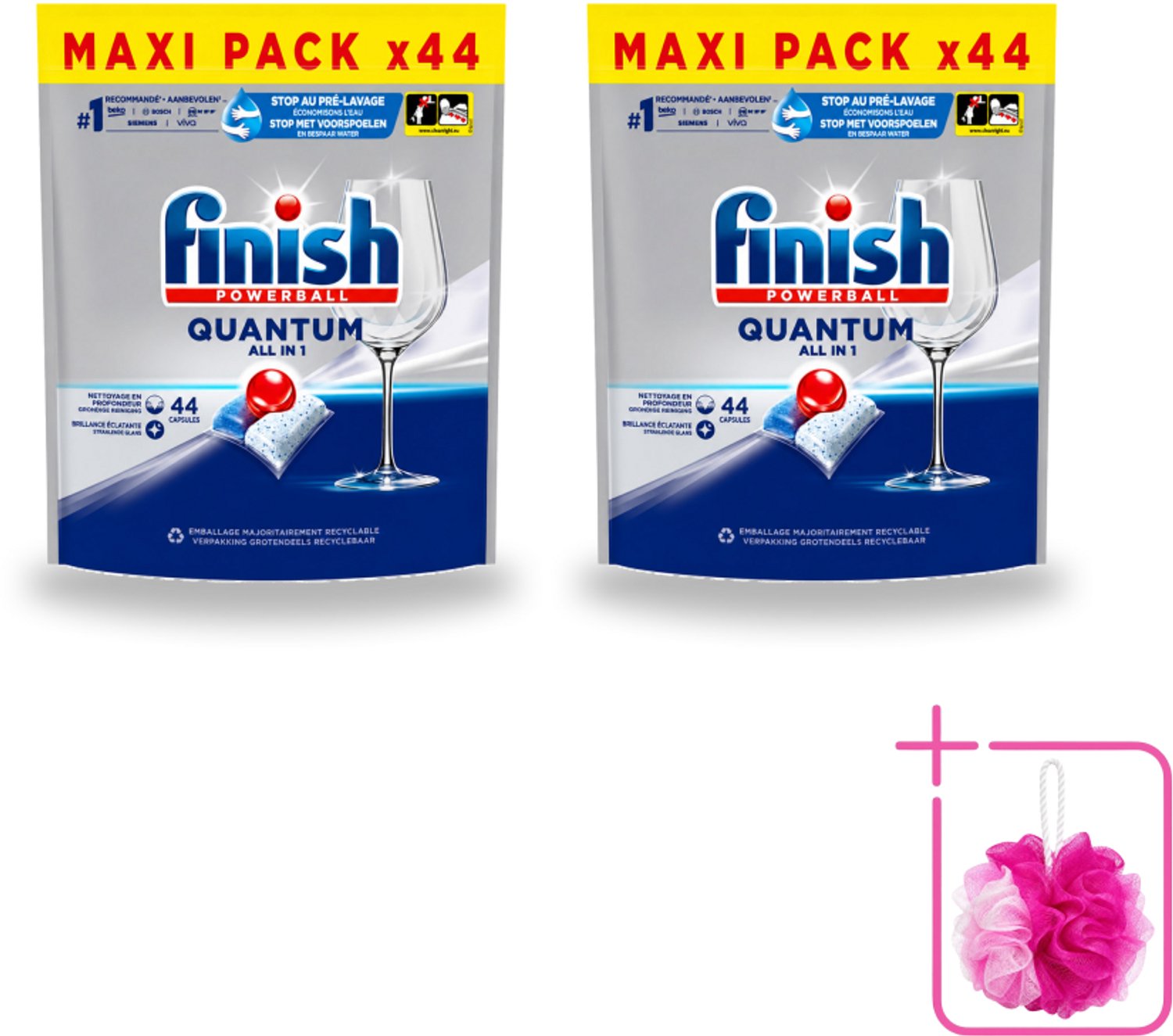 2 x Finish - Vaatwasmiddel - Quantum All in One Regular - Alles-in-1 Kracht - 44 capsules - Bulkverpakking - Vaatwasser - Douchemop - Reiniging