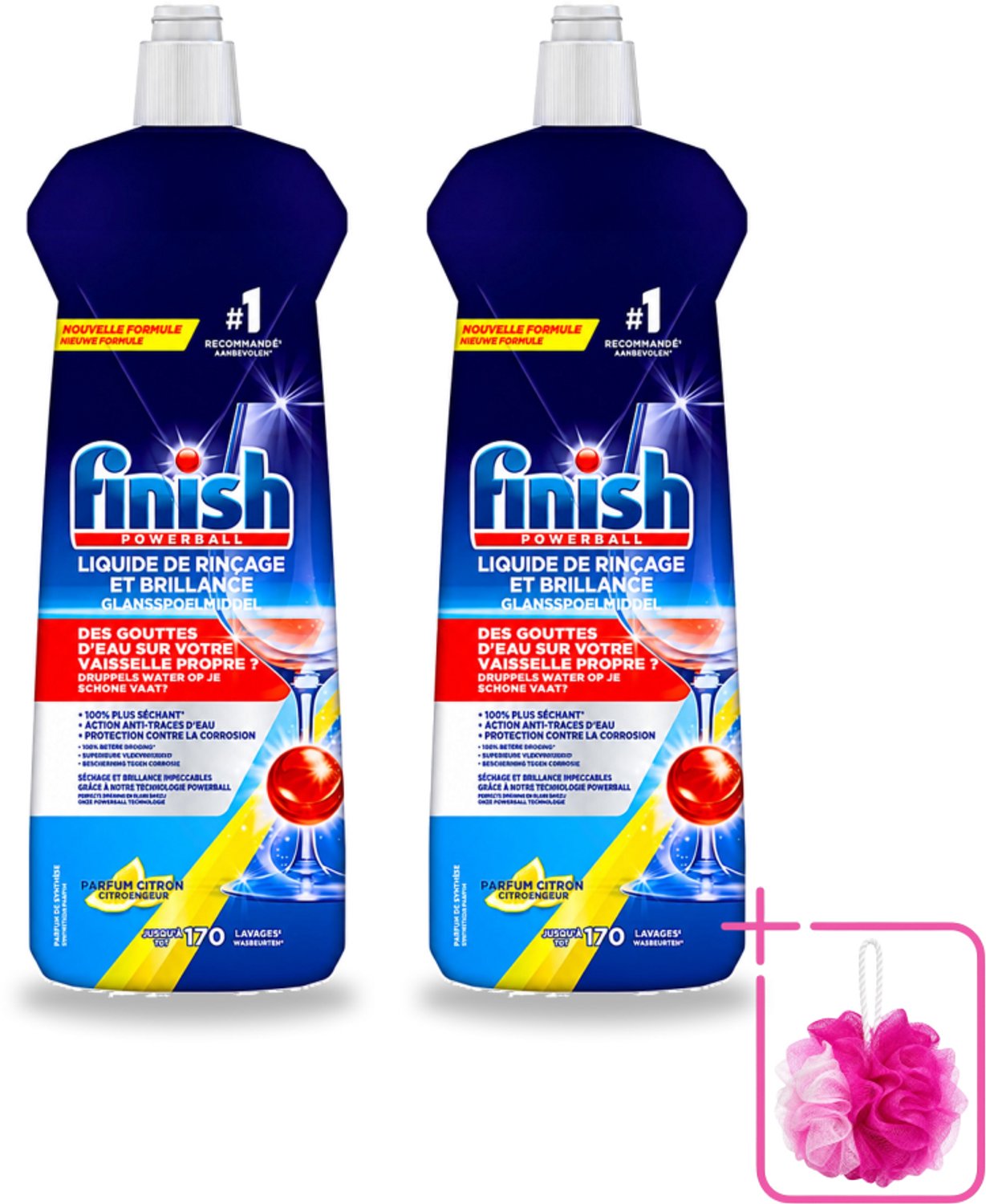 2 x Finish - Vaatwasmiddel - Glansspoelmiddel Citroen - Glans & Droogresultaat - 170 afwasbeurten - Bulkverpakking - Glansspoelmiddel citroen - Douchemop - Vaatwasmiddel
