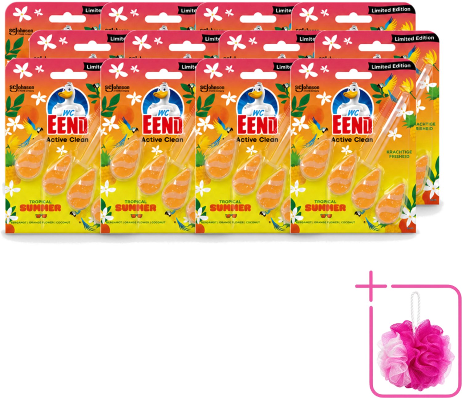 12 x WC Eend - Active Clean Tropical Summer - Toiletblok - Zomerse Frisheid - 38 gr - Bulkverpakking - WC Eend - Douchemop - Toiletblok