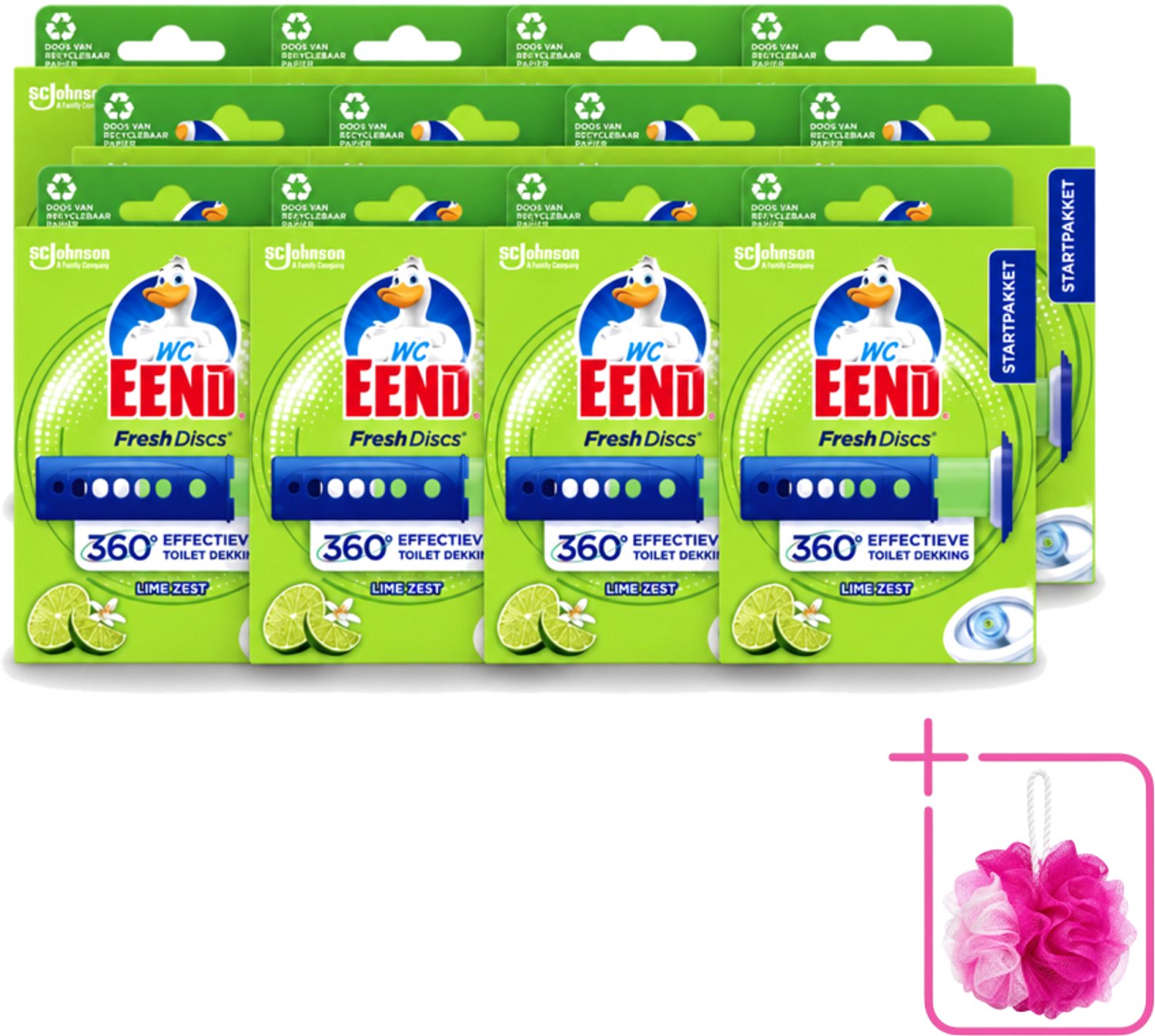 12 x WC Eend - Fresh Discs Lime Zest - Toiletgel - Hygiënisch & Fris tot 7,5 Weken - 36 ml - Bulkverpakking - Toiletgel - Douchemop - Toilet reinigen