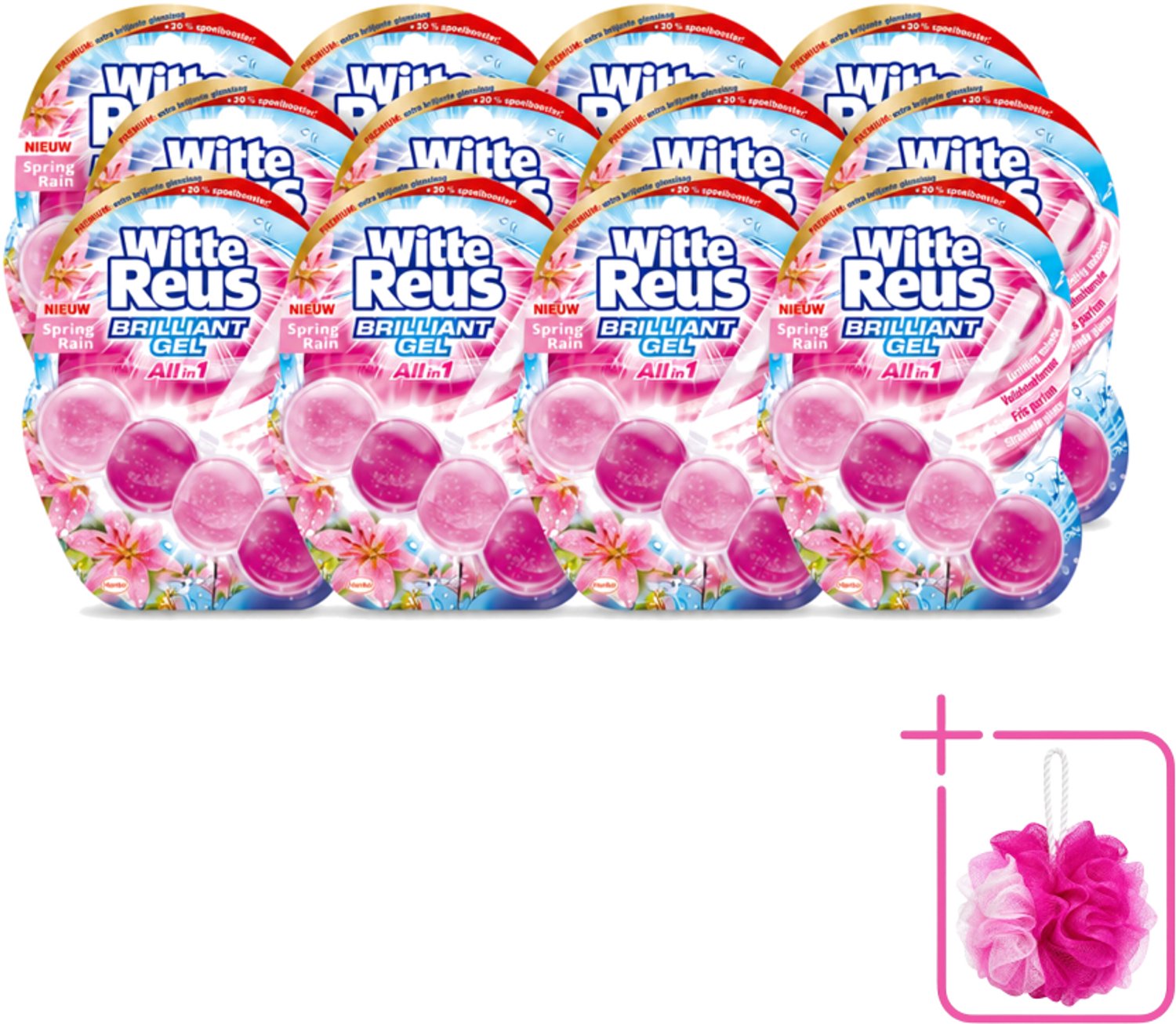 12 x Witte Reus - Toiletblok Brilliant Gel - Spring Rain - 1 Toiletblok - Bulkverpakking - Toiletgel - Douchemop - Reinigingsgel