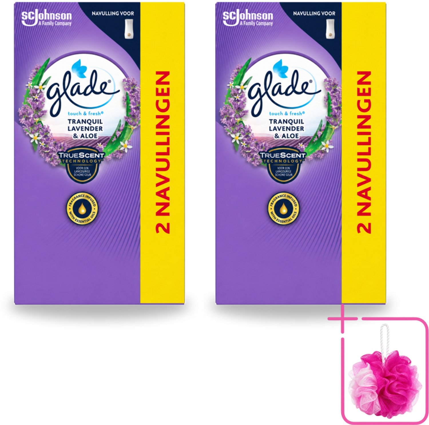 2 x Glade - Touch & Fresh Navulling - Tranquil Lavender & Aloë - 2 × 10 ml - Bulkverpakking - Geur - Douchemop - Ontspanning
