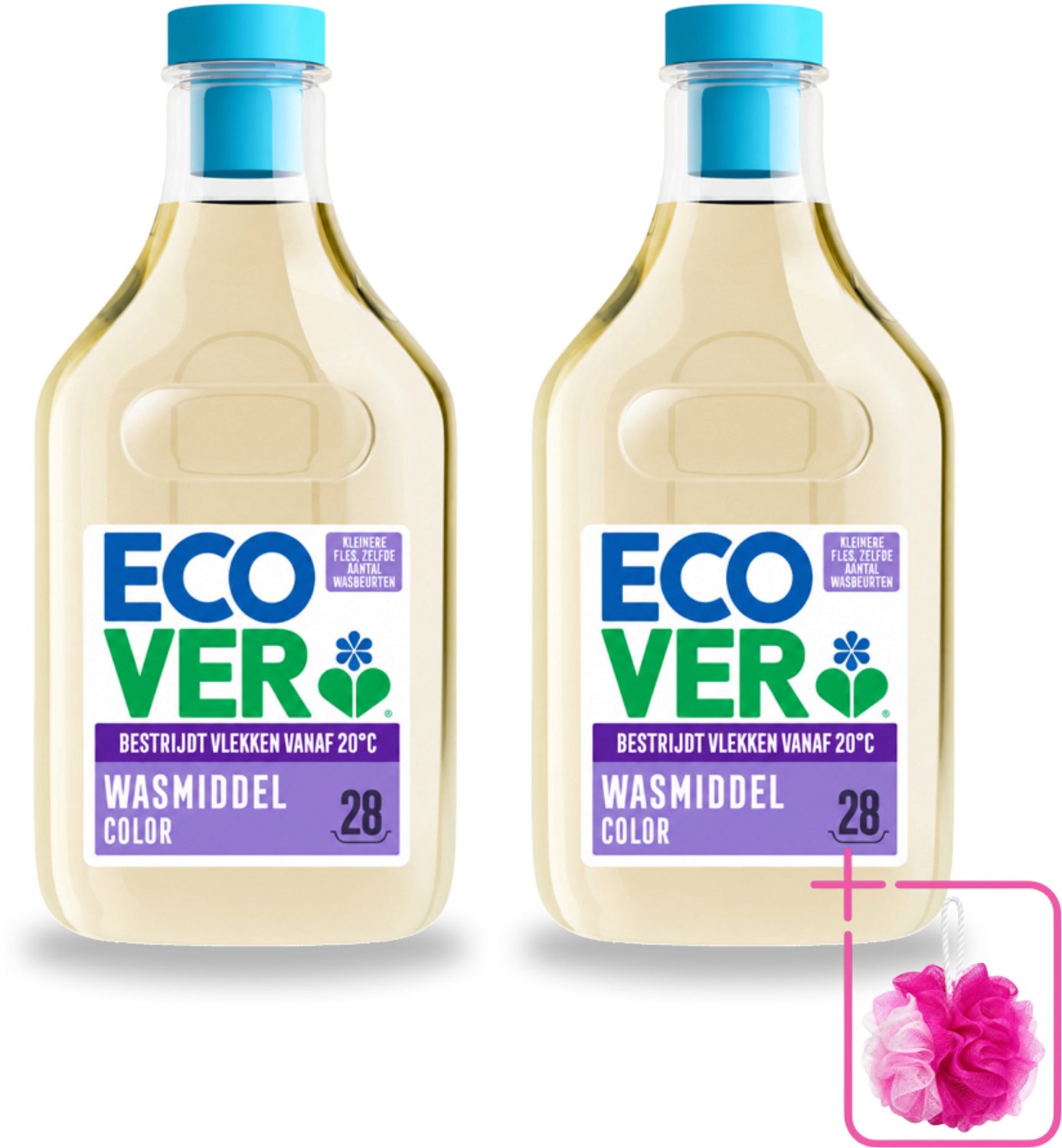 2 x Ecover - Vloeibaar wasmiddel - Color - Appelbloesem & Freesia - 1 liter - 28 wasbeurten - Bulkverpakking - Wasmiddel kleur - Douchemop - Natuurlijk wasmiddel