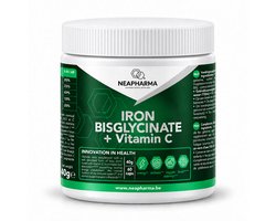 Ijzer bisglycinaat met Vitamine C en foliumzuur B9 - Neapharma - 60 capsules - Hoger hematocriet & zuurstofopname Supplement B vitaminen mineralen Vegan -