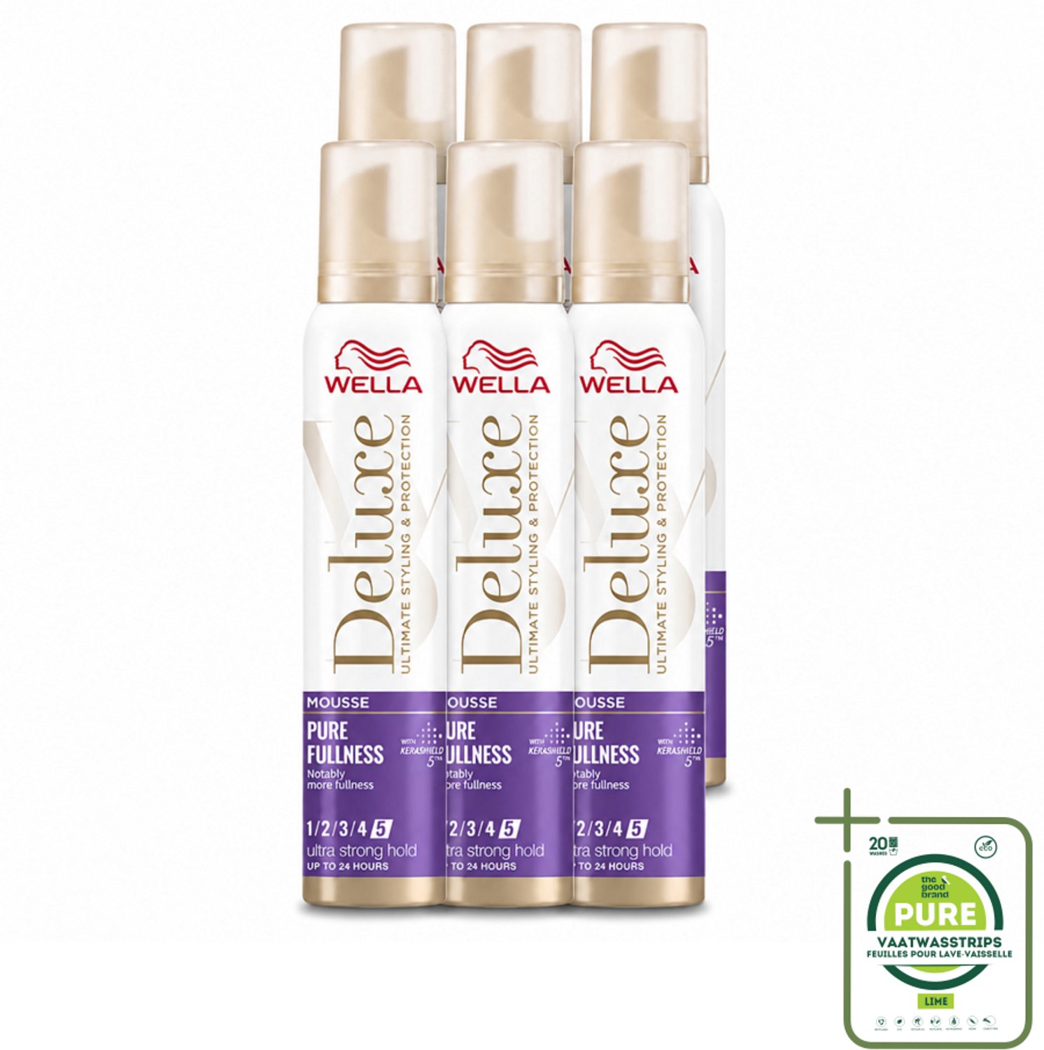 6 x Wella – Deluxe Pure Fullness – Haarmousse – 200 ml - Grootverpakking - Vaatwasstrips - Haarmousse - Volume - Haarbescherming - Kerashield 5 - Anti-pluis