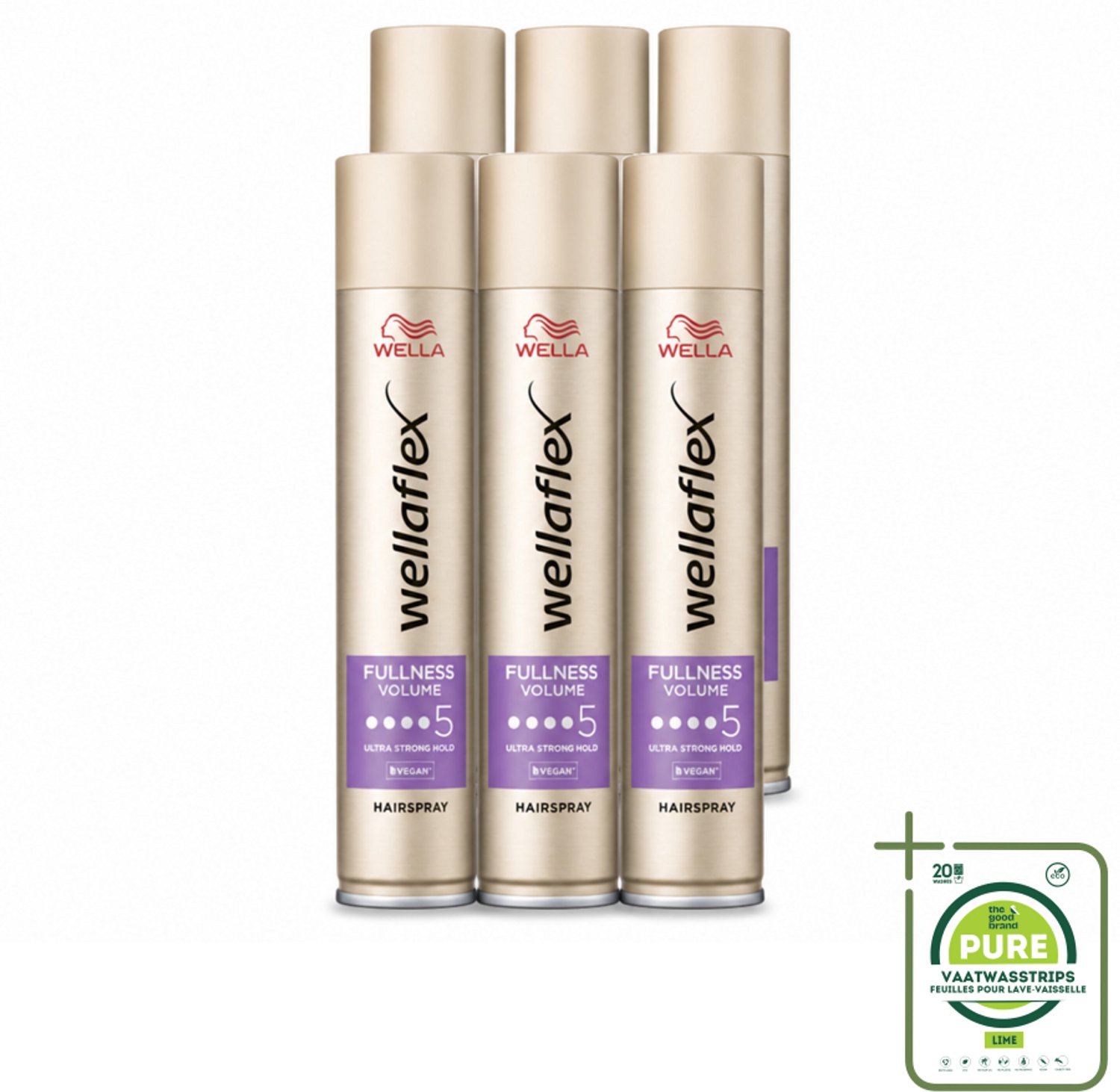 6 x Wella – Flex Fullness Volume Ultra Strong – Haarspray – 250 ml - Grootverpakking - Vaatwasstrips - Haarspray - Volume - Volle Haar - Fijn Haar - UV Bescherming