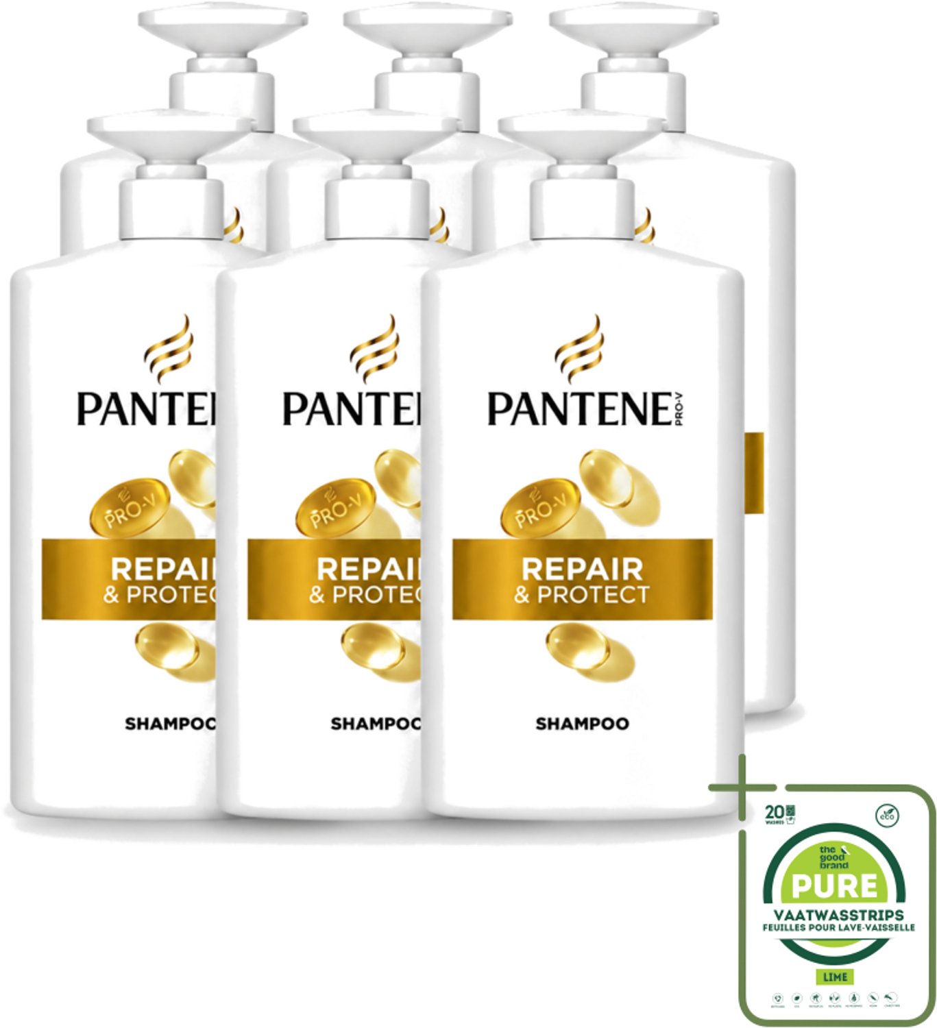 6 x Pantene - Pro-V – Shampoo – Repair & Protect – 1000 ml - Grootverpakking - Haarbescherming - Haarversterking - Schadebestendigheid - Voedingsstoffen - Siliconen-vrije Shampoo