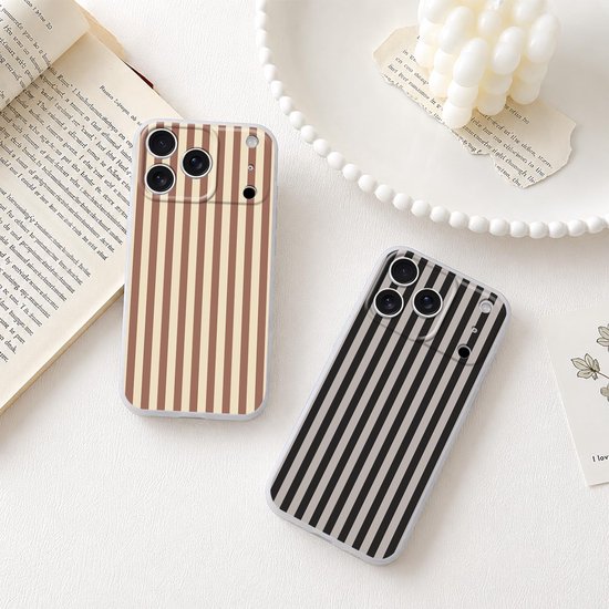 2 stuks telefoonhoes voor iPhone 18 Pro Max 6,9 inch, esthetische strepen, gestreept patroon, motief voor vrouwen en meisjes, beschermhoes, zachte kleurrijke siliconen TPU dunne case, bruin en zwart — afbeelding 3