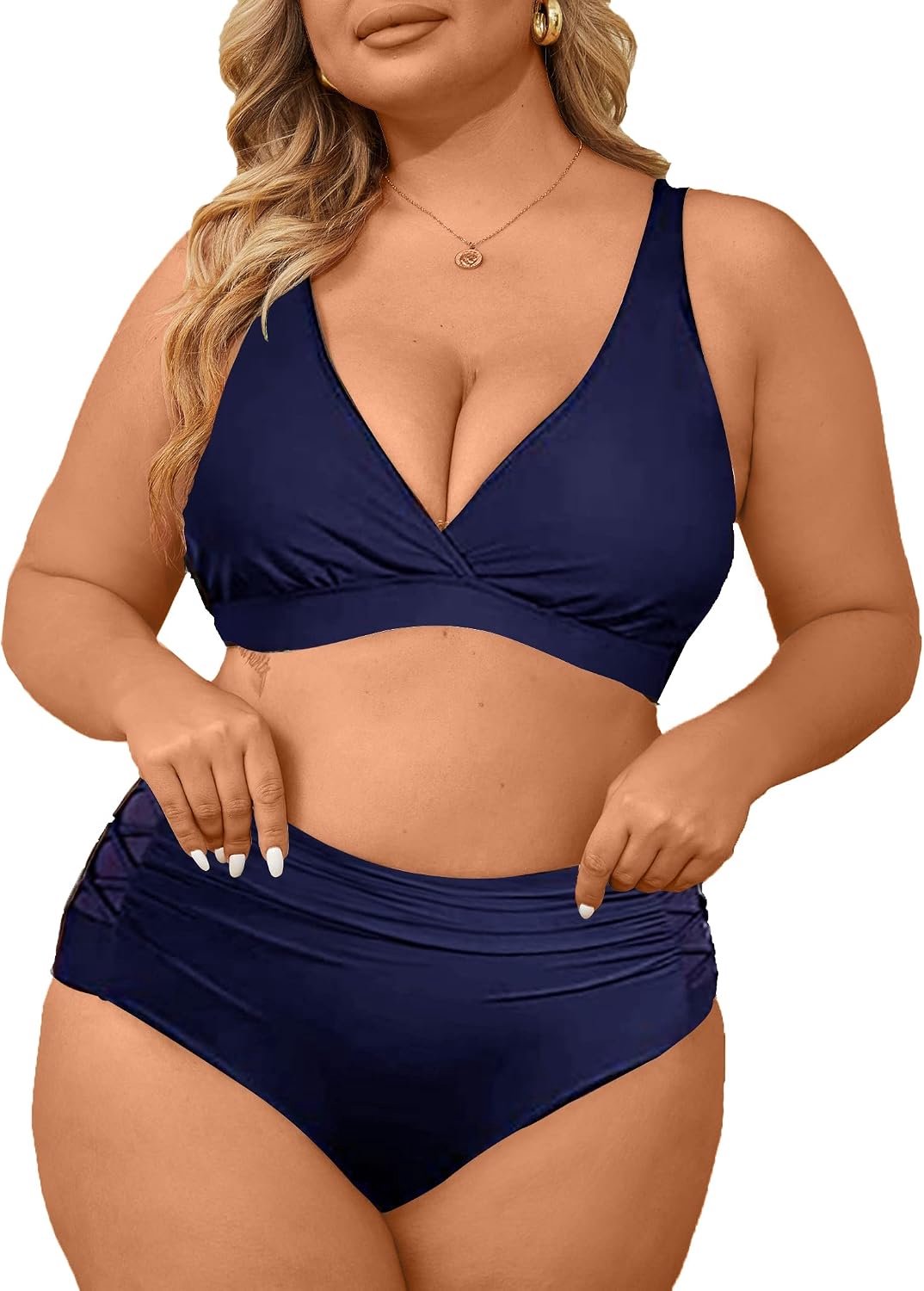 Yutdeng Dames bikini set plus size driehoek diepe V-hals zwempak crossover back push-up badmode buikweg bikini bovendeel hoge taille bikinibroek mesh groot formaat badpak