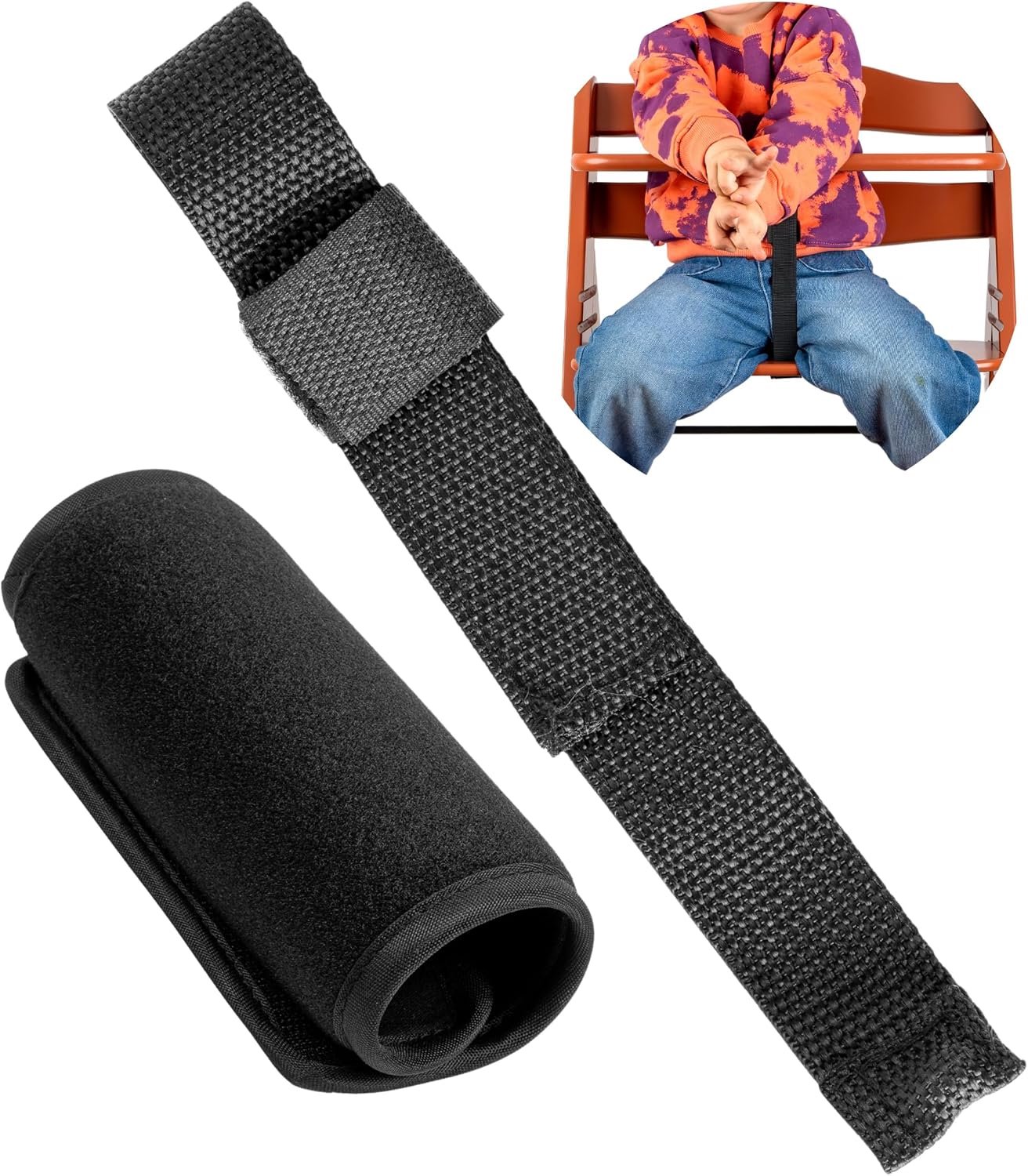 Kruisgordel met riembekleding, kinderstoelset, 2 stuks, zwart, stijgbeugels compatibel met Hauck Alpha Beta, Stokke Tripp Trapp, Roba Sit Up, zachte riemhoes