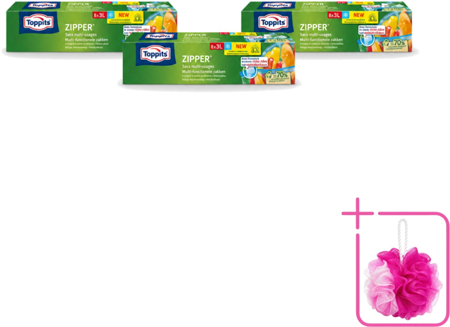3 x Toppits – Zipper Multifunctionele Zakken – 3 Liter – 8 Zakjes - Bulkverpakking - Zipper zakken - Douchemop - Lekvrij