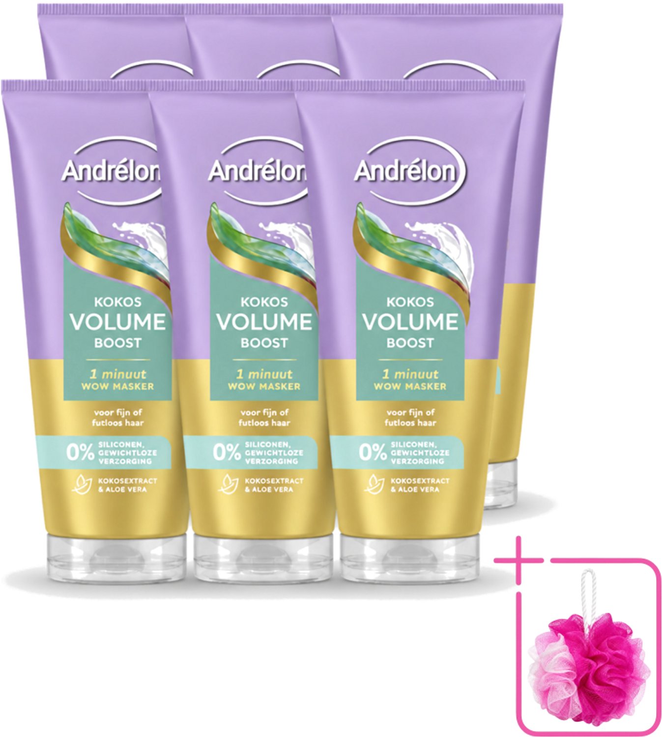 6 x Andrélon – Haarmasker WOW – Kokos Volume Boost – 180 ml - Bulkverpakking - Volume boost haar - Douchemop - Fijn haar verzorging