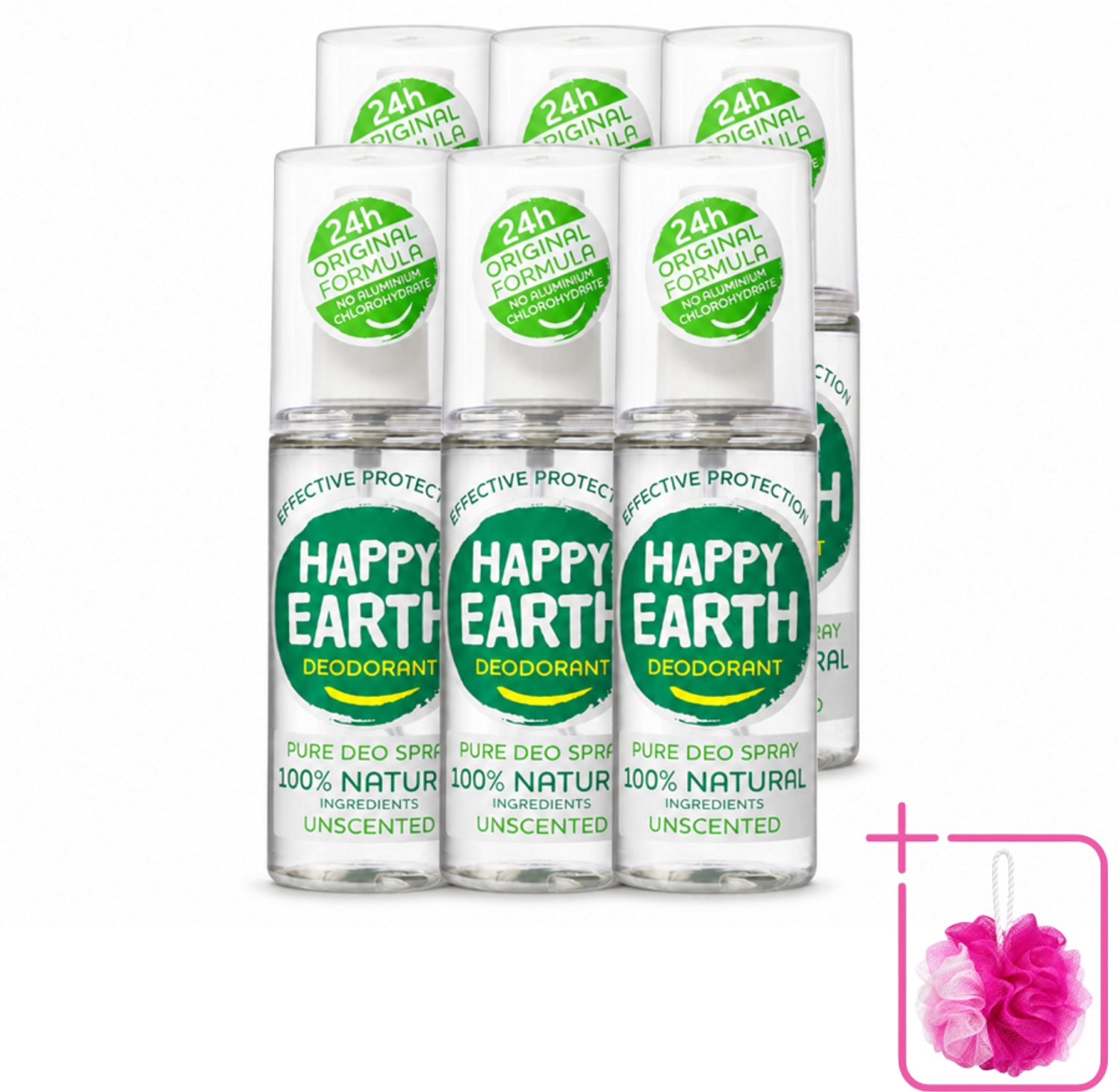 6 x Happy Earth – Deodorant Spray – 100% Natuurlijk Unscented – 100 ml - Bulkverpakking - Geurloos deodorant - Hypoallergene deodorant