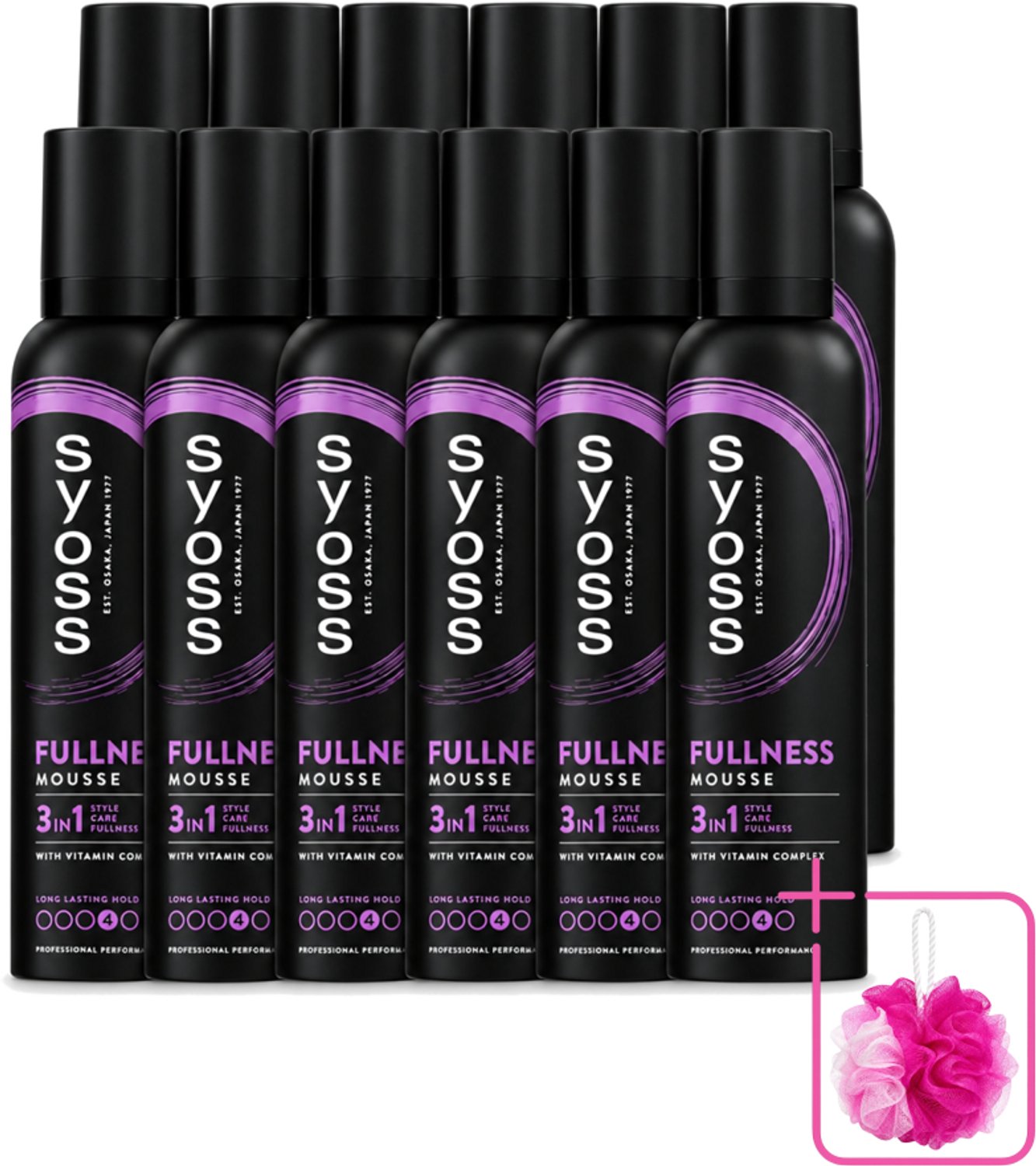 12 x Syoss - Fullness - Haarmousse - Lichtgewicht Volume - 250 ml - Bulkverpakking - Haarvolume - Douchemop - Haarmousse