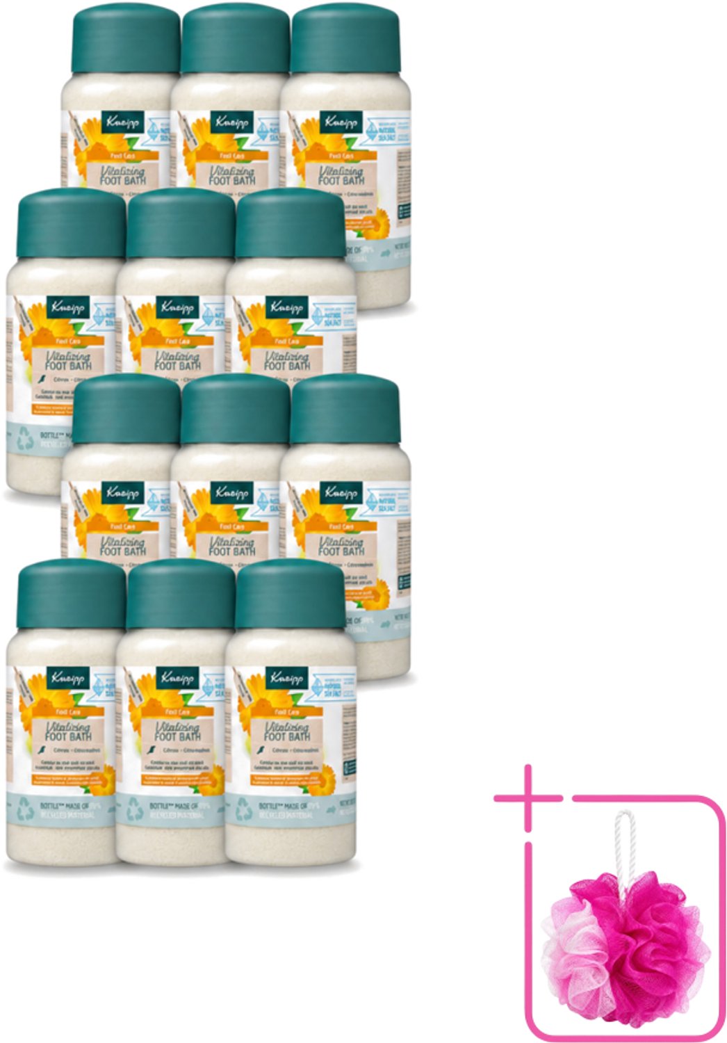 12 x Kneipp - Voetbadzout - Vitalizing - Citrusgeur - 600 g - Bulkverpakking - Voetbadzout - Douchemop - Voetbadkristallen