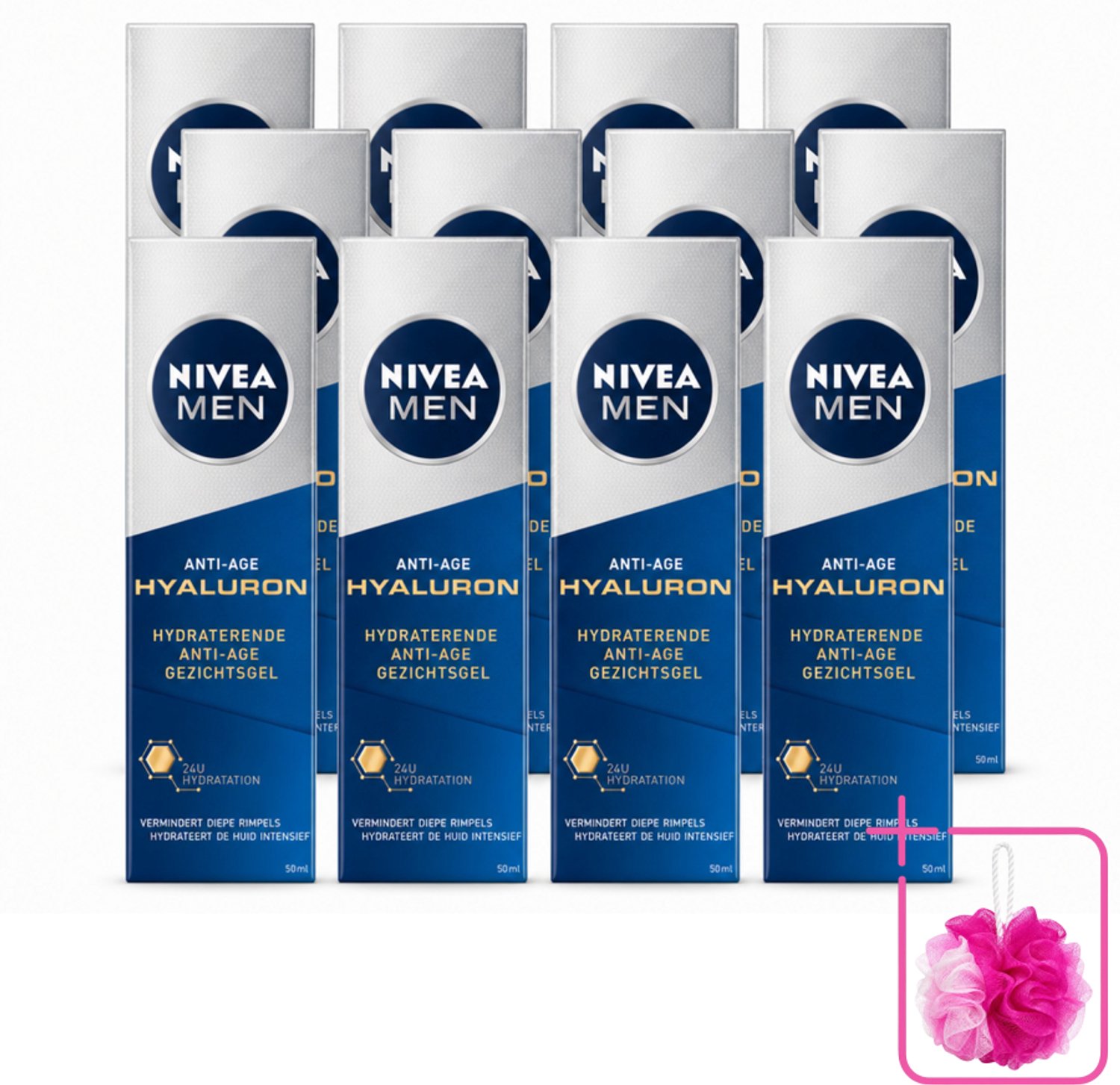 12 x NIVEA MEN - Anti-Age - Hydraterende Gezichtsgel met Hyaluron - 50 ml - Bulkverpakking - Anti-ouderdom - Douchemop - Gezichtsgel