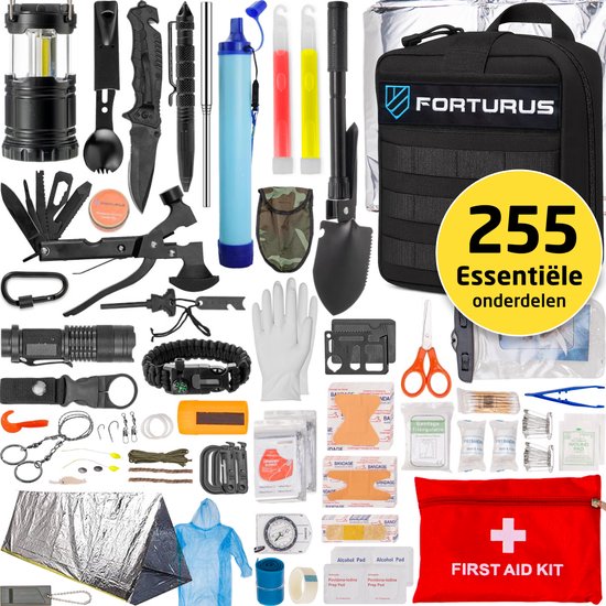 Forturus® Survival noodpakket 24-72 uur met Waterfilter, Noodtent en EHBO-kit voor Thuis, Auto en Outdoor