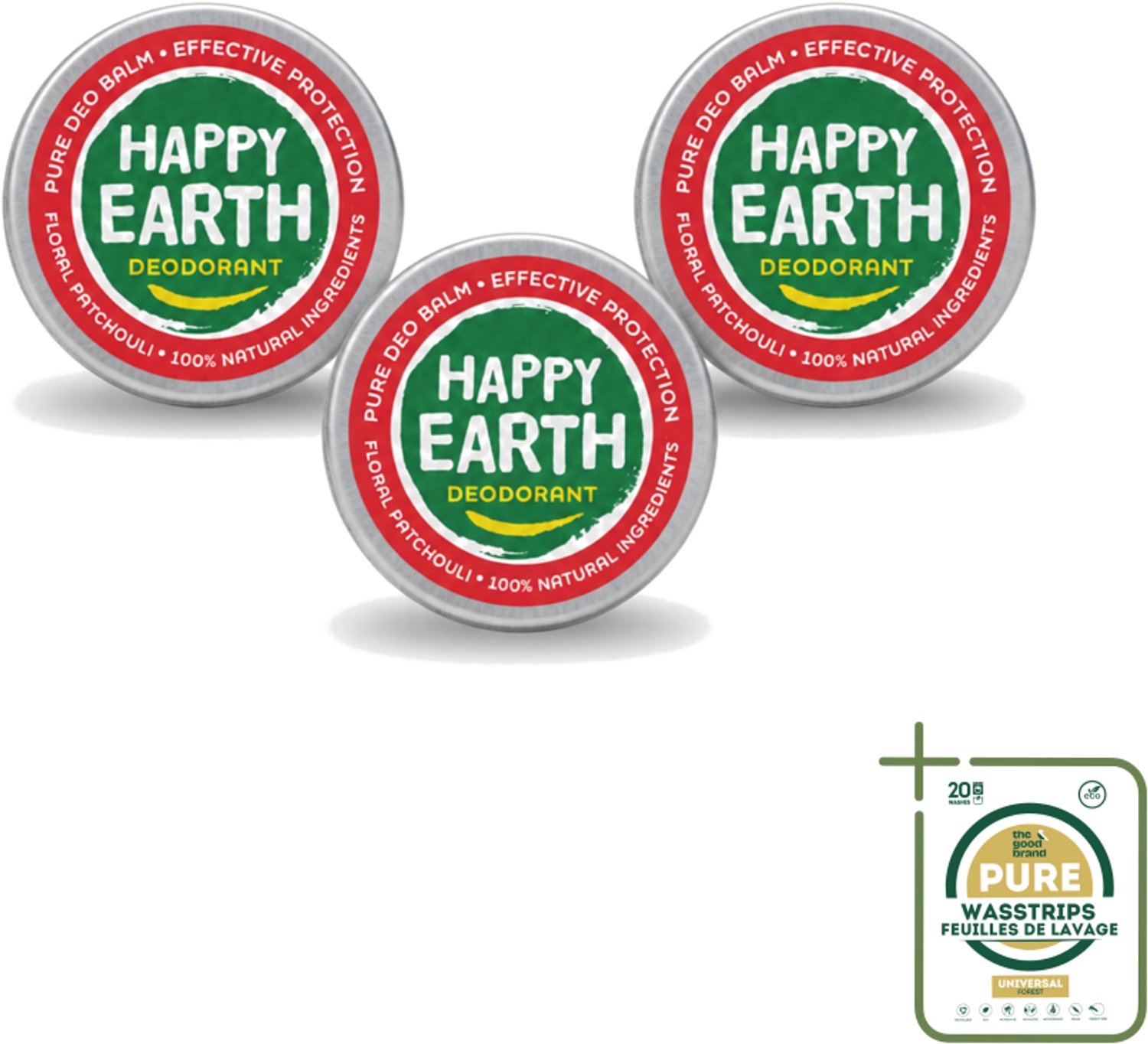 3 x Happy Earth – Deodorant Balm – 100% Natuurlijk Floral Patchouli – 45 g - 100% Natuurlijke Deodorant - Bloemige Geur - Patchouli - Huidvriendelijk - Anti-geur
